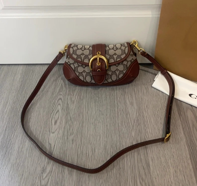 COACH CAN45 Soho Bag 25 In Signature Jacquard Oak Maple Brass Outlet NEW