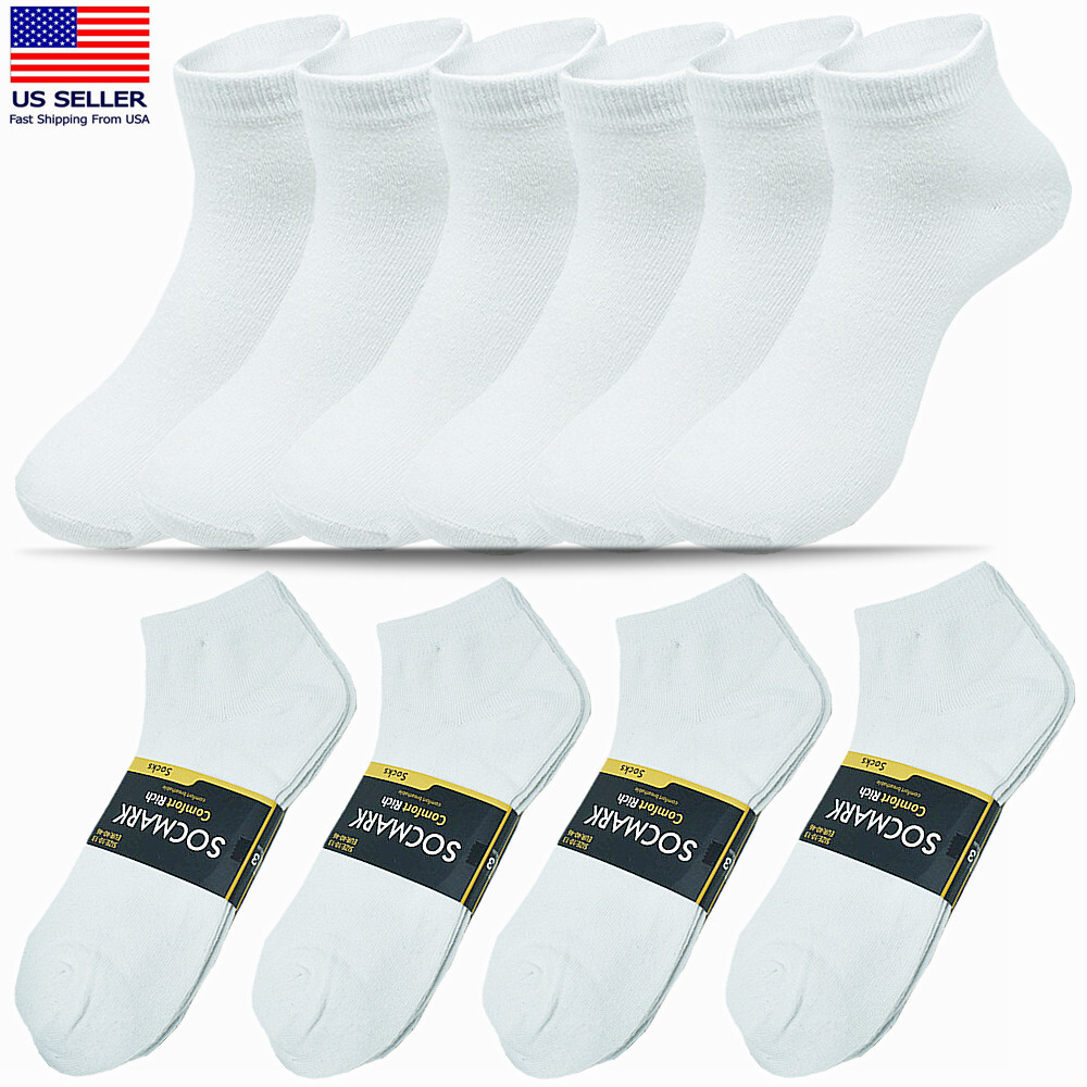 Mens 3-12 Pairs Crew Ankle White Cotton Comfort Casual Low Cut Socks Size 9-13