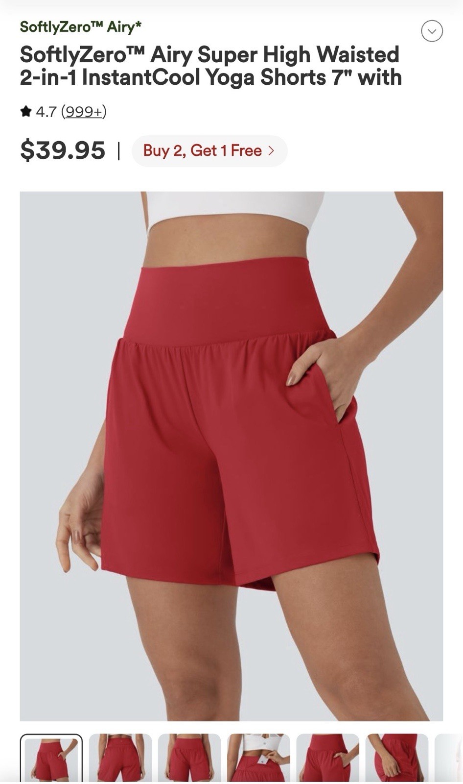 NWT Halara Airy Super High Waisted InstantCool Yoga Shorts 7″ Red Salsa Lg