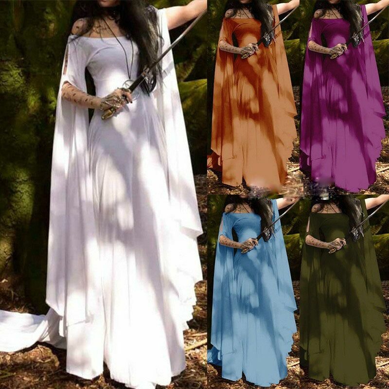 Medieval Renaissance Women’s Flare Sleeve Fantasy Fairy Dress Halloween Costume