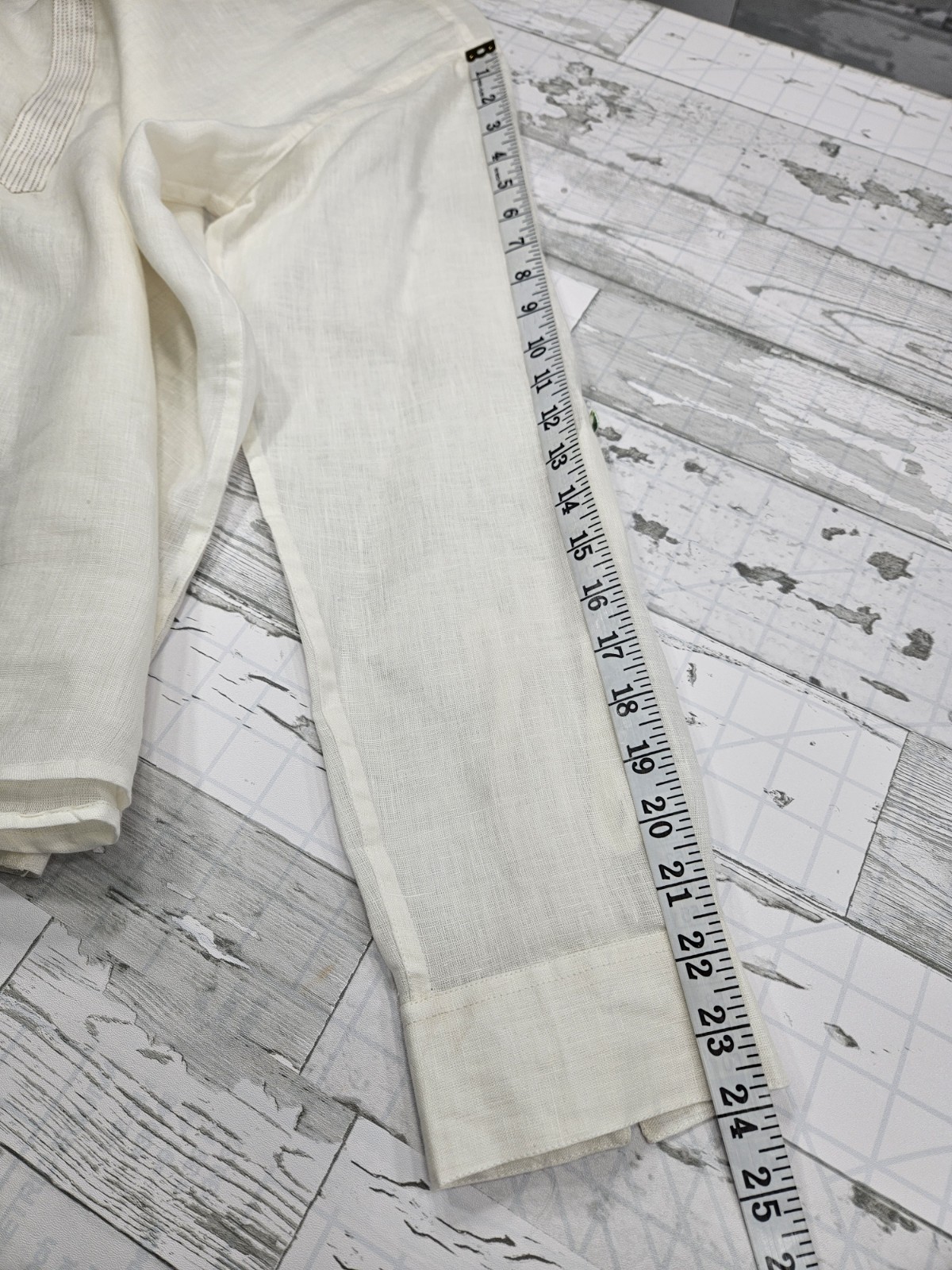 Fabindia Womens 8 Ivory Long Sleeve Linen Tunic Shirt Sheer Coastal