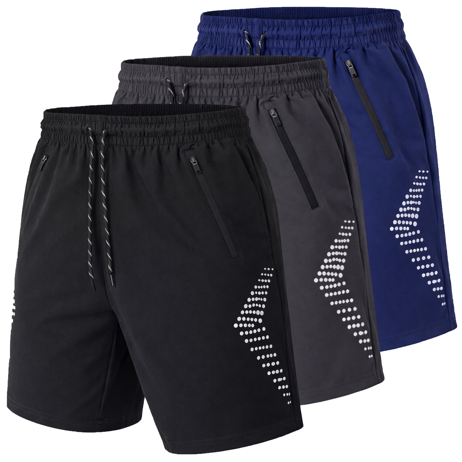 Men’s 3-Pack Performance Training Shorts with Zipper Pockets (Sizes S–2XL)