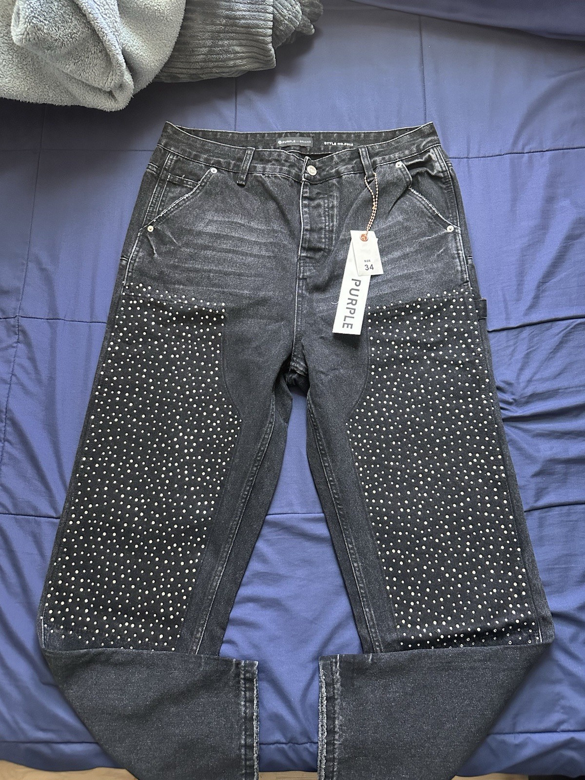 Purple Brand Black Studded rhinestone Straight Denim Jeans