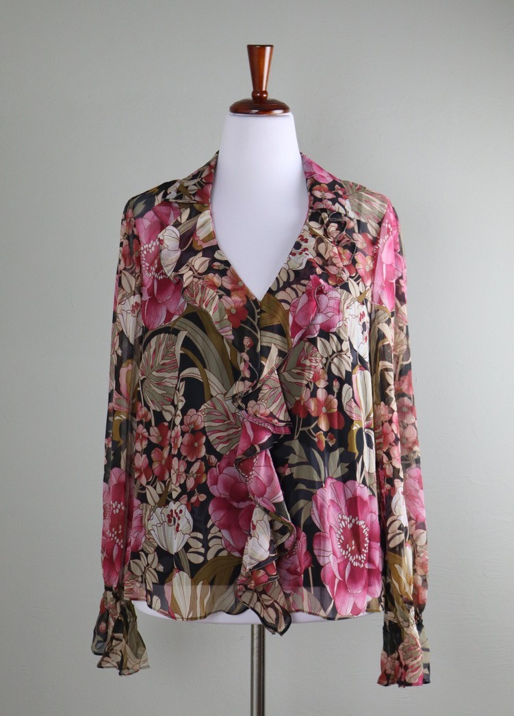 TED BAKER London NWT $148 Cristi Ruffle Blouse Top Metal Ball Trim Size 5 US 12