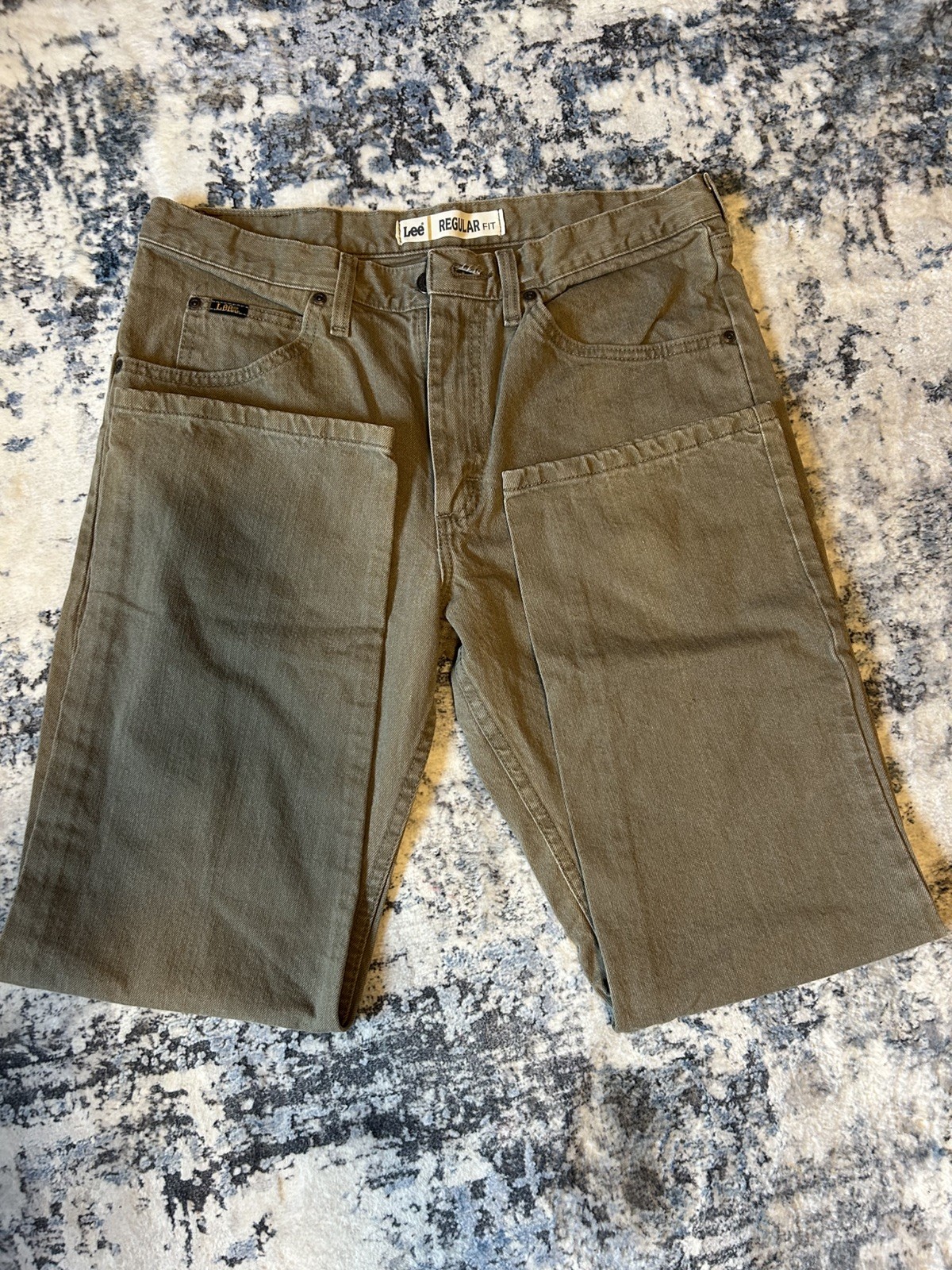 Lee Jeans Men 34×29 Greenish Khaki Denim Regular Fit Straight Cowboy Army Marine