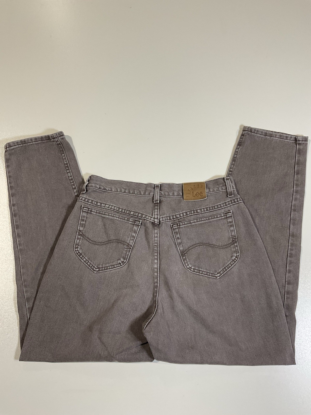 Vintage Lee Riveted Jeans Womens 32×30 Grey High Waisted Denim Straight Leg 90s
