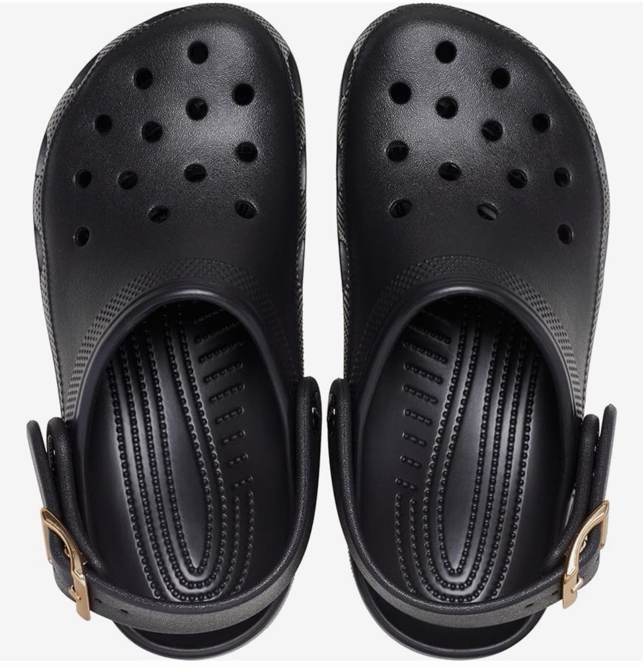 Crocs Unisex Adults Black/Gold Metallic Buckle Clog Sandals US Men 8/Women 10
