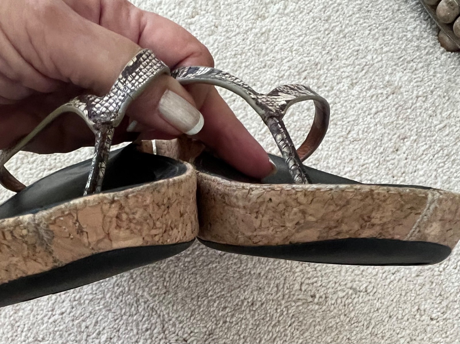FITFLOP Linny Cork Snakeskin Leather Wedge Sandals Size 8