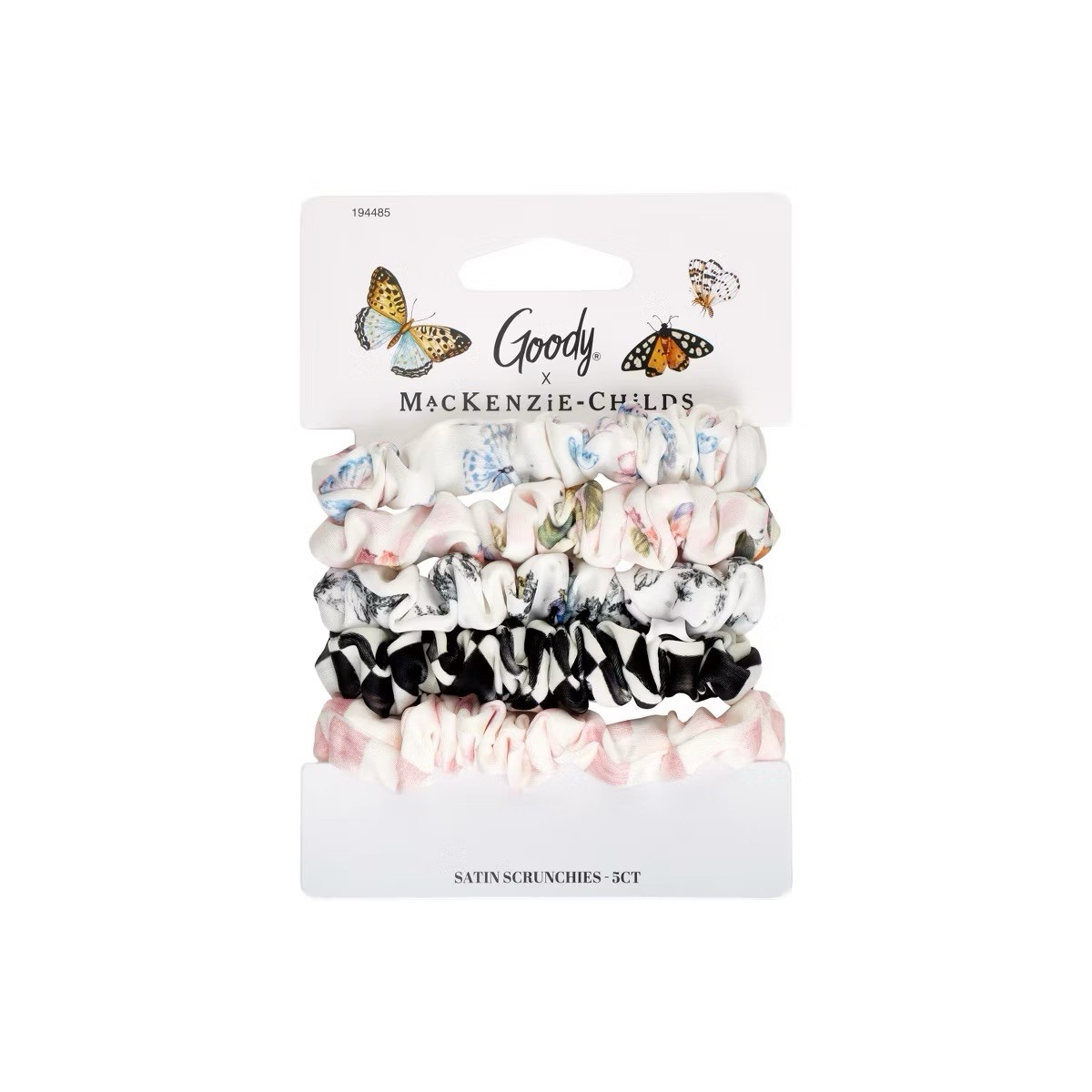 MacKenzie Childs x Goody Target 🎀🖤 Satin Scrunchies Hair Ties Pack 5 count NEW