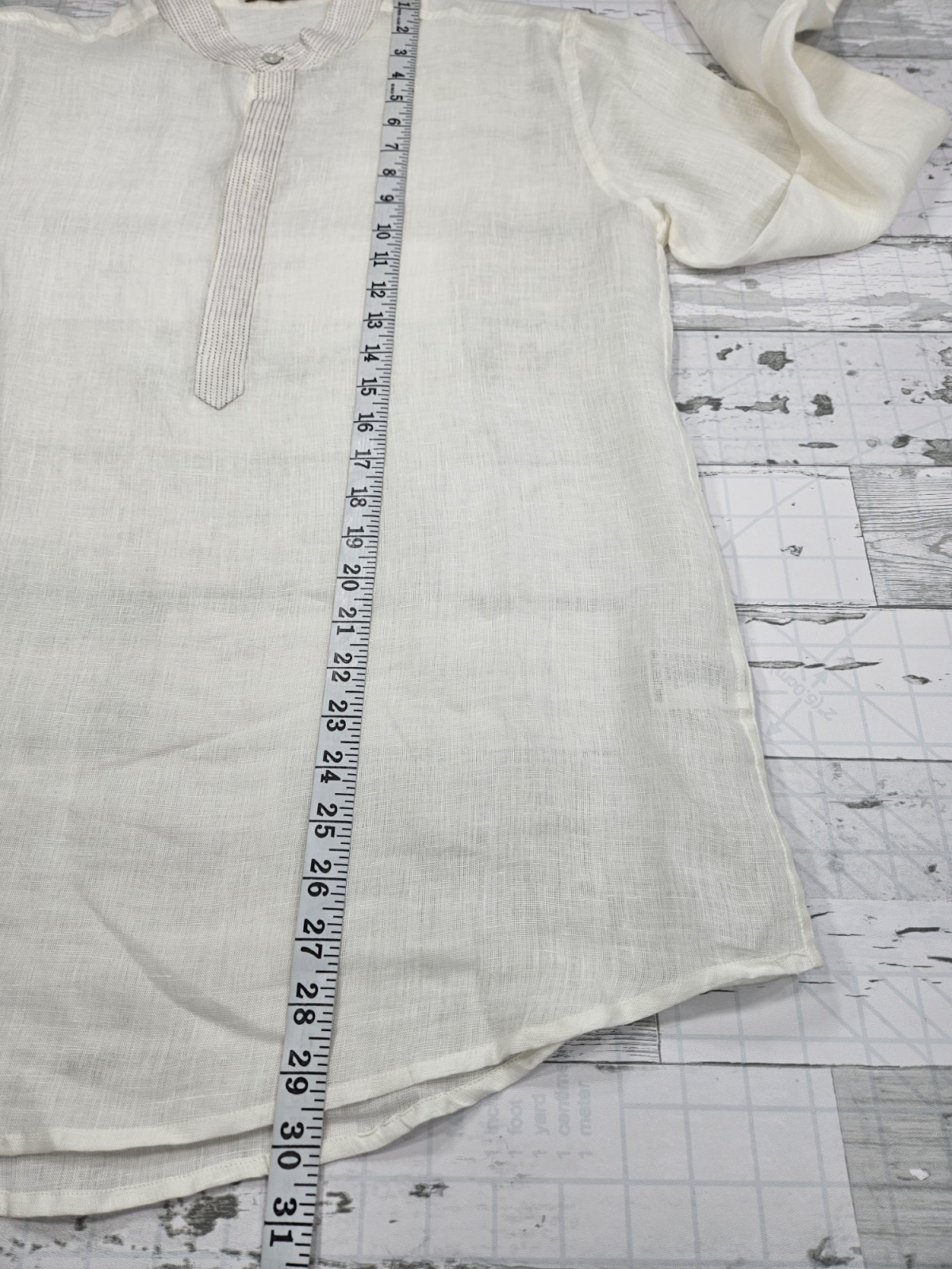 Fabindia Womens 8 Ivory Long Sleeve Linen Tunic Shirt Sheer Coastal