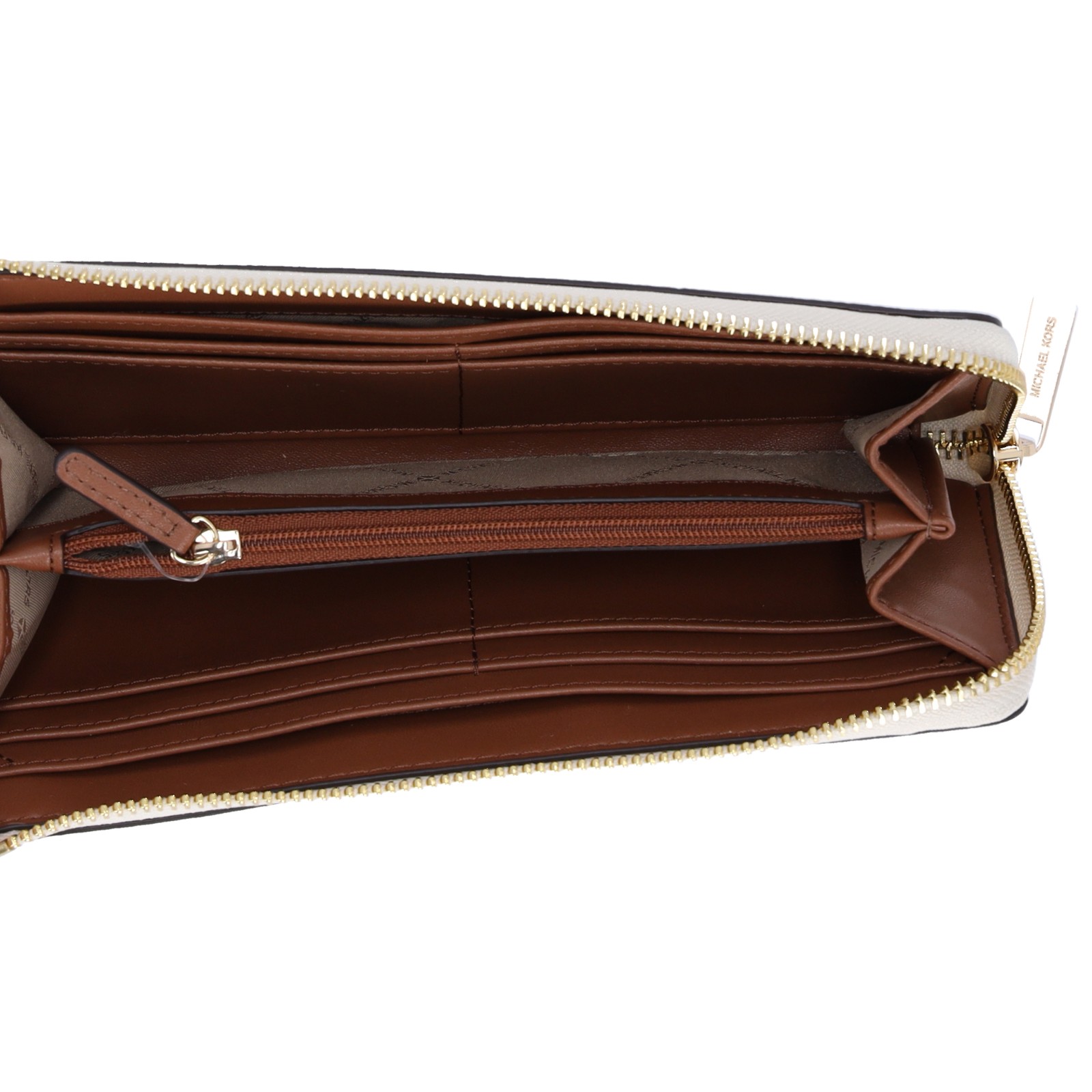 Michael Kors Jet Set Travel Large Logo Quarter Zip wallet Vanilla MK Siganture