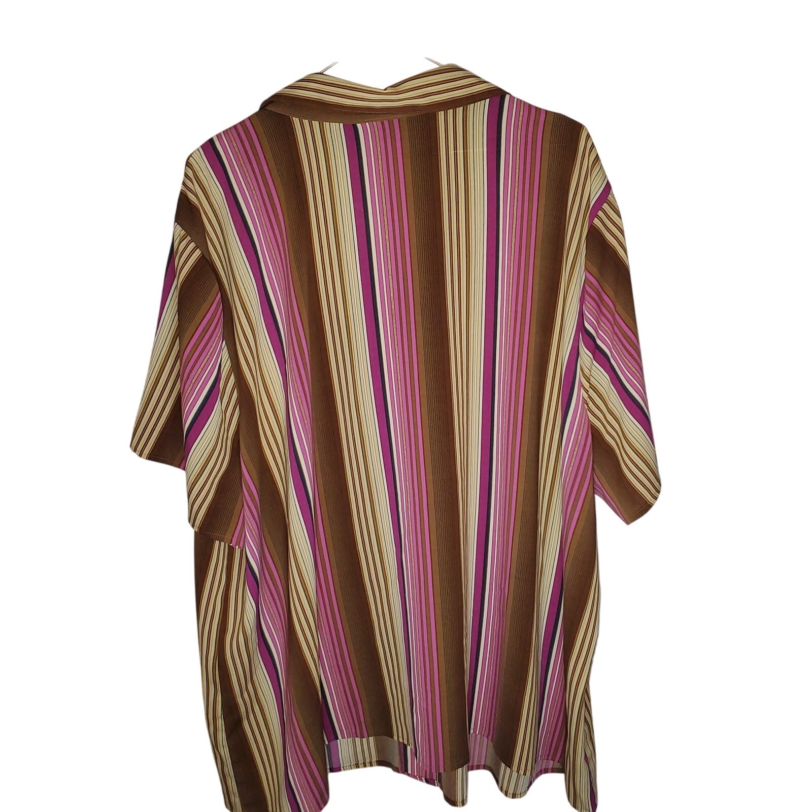 Maggie Barnes Women’s Button Up Blouse 3X Magenta Brown Stripe Stretch Plus