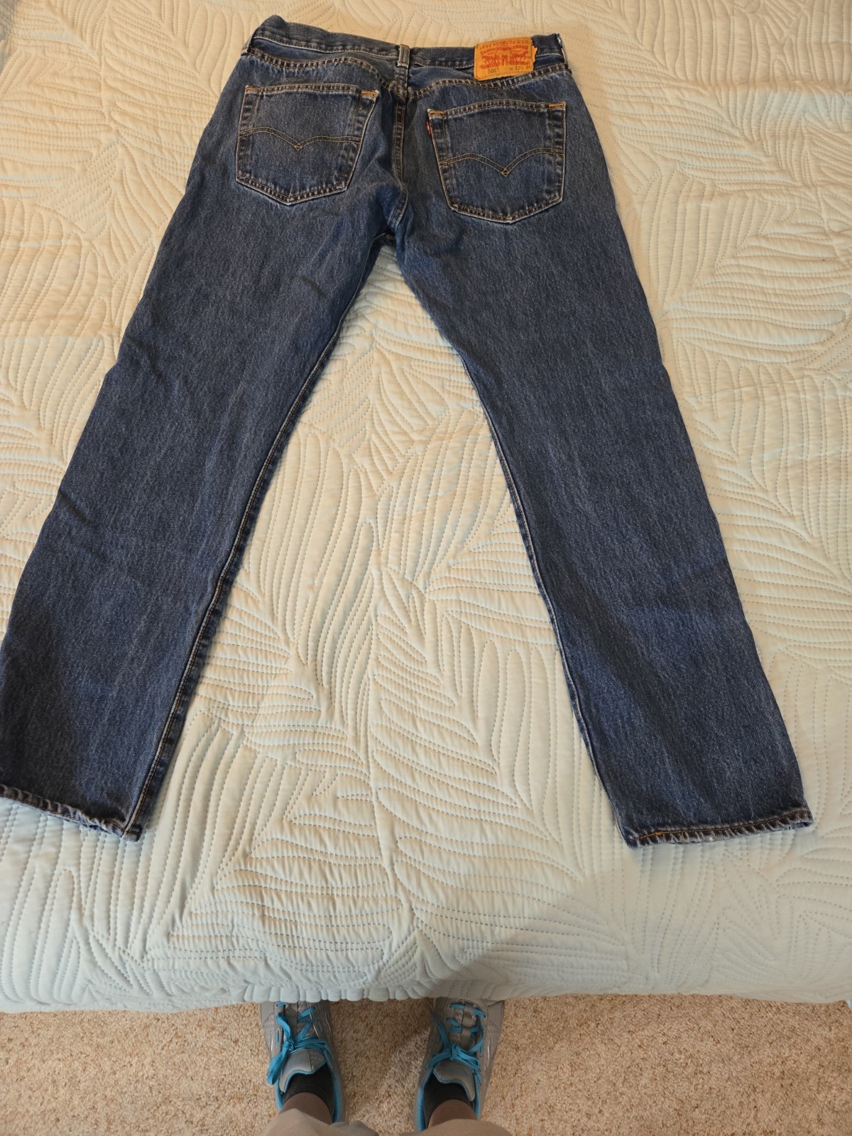 Mens Levi’s 501 Button Fly Straight Leg Blue Stone Wash Red Tag 32W 30L UGC