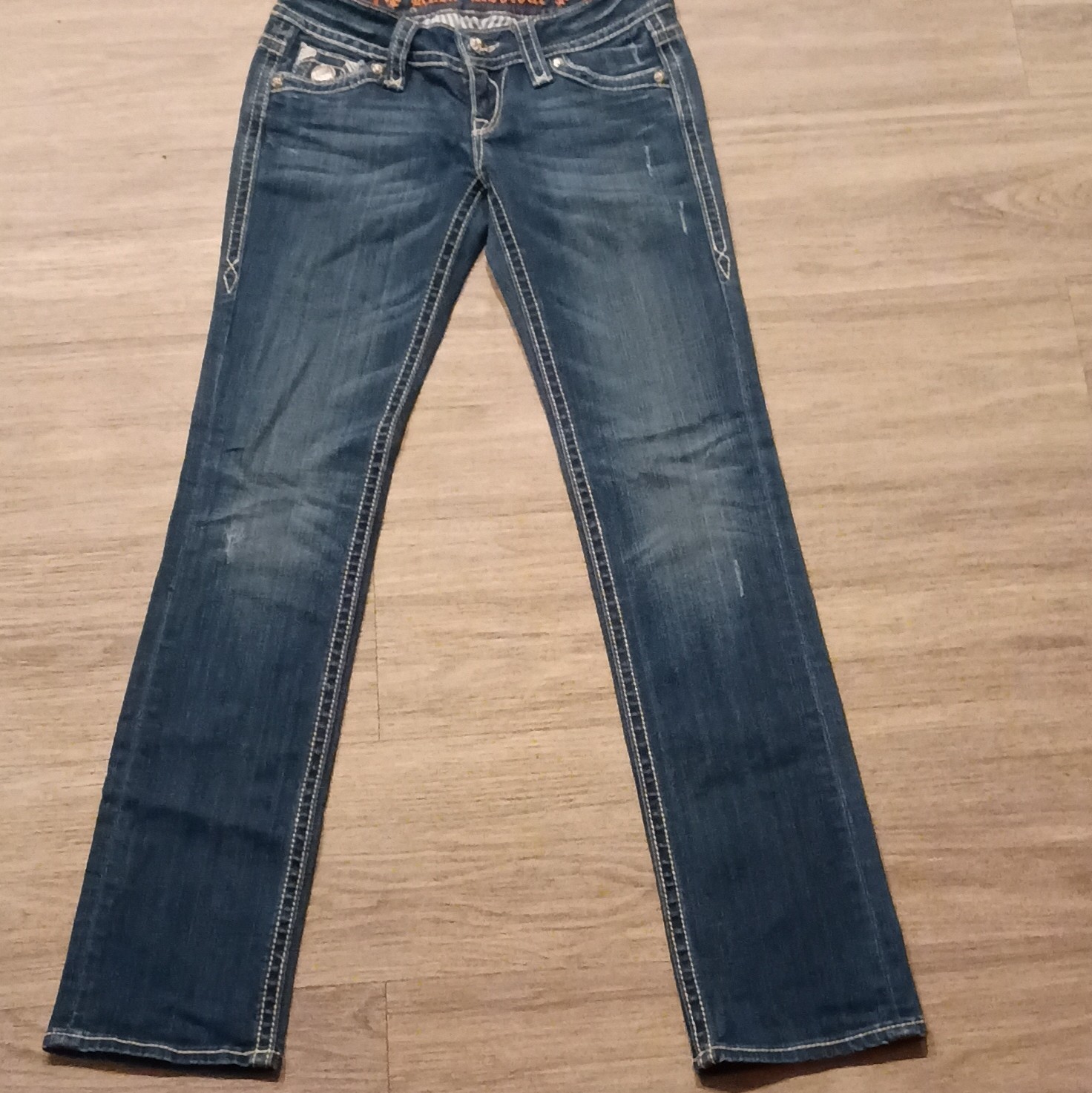 Rock Revival Women’s 26 Blue Medium Wash Bootcut Slim Denim Jeans Embroidered