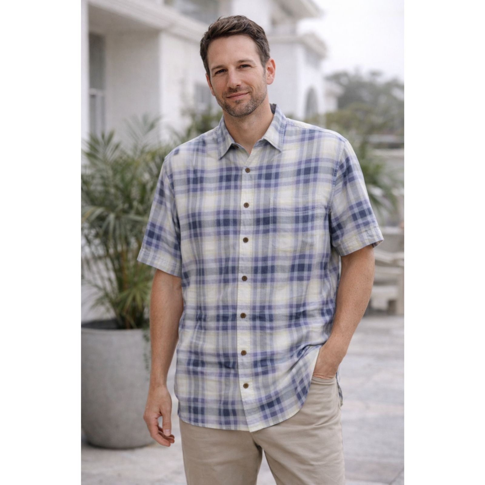 100% Silk Tommy Bahama Plaid Short Sleeve Shirt L
