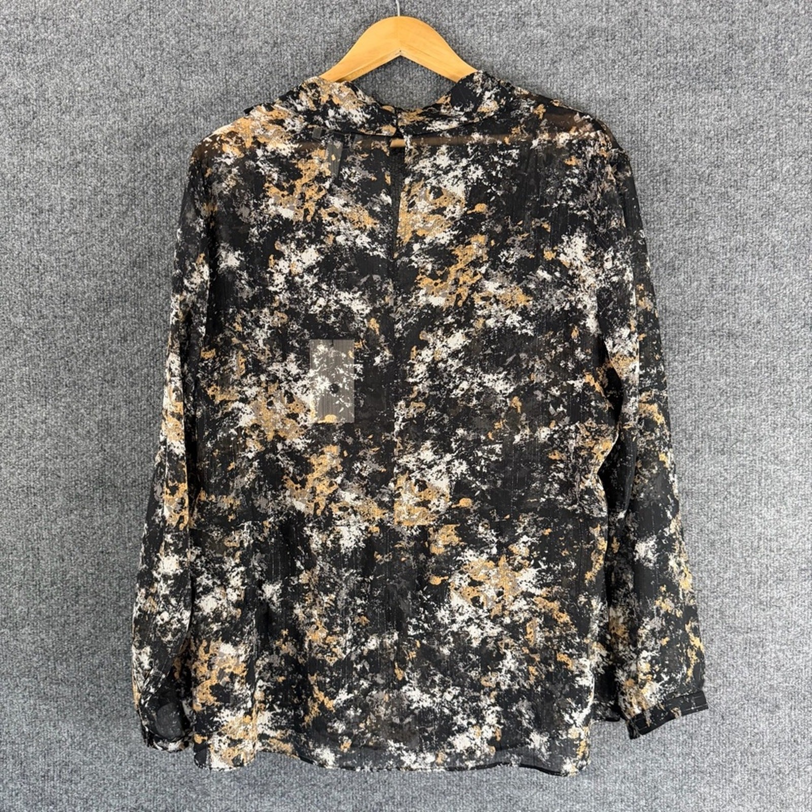 Halston Womens Semi Sheer Marbled Faux Wrap Top Size XXL Black Gold Office