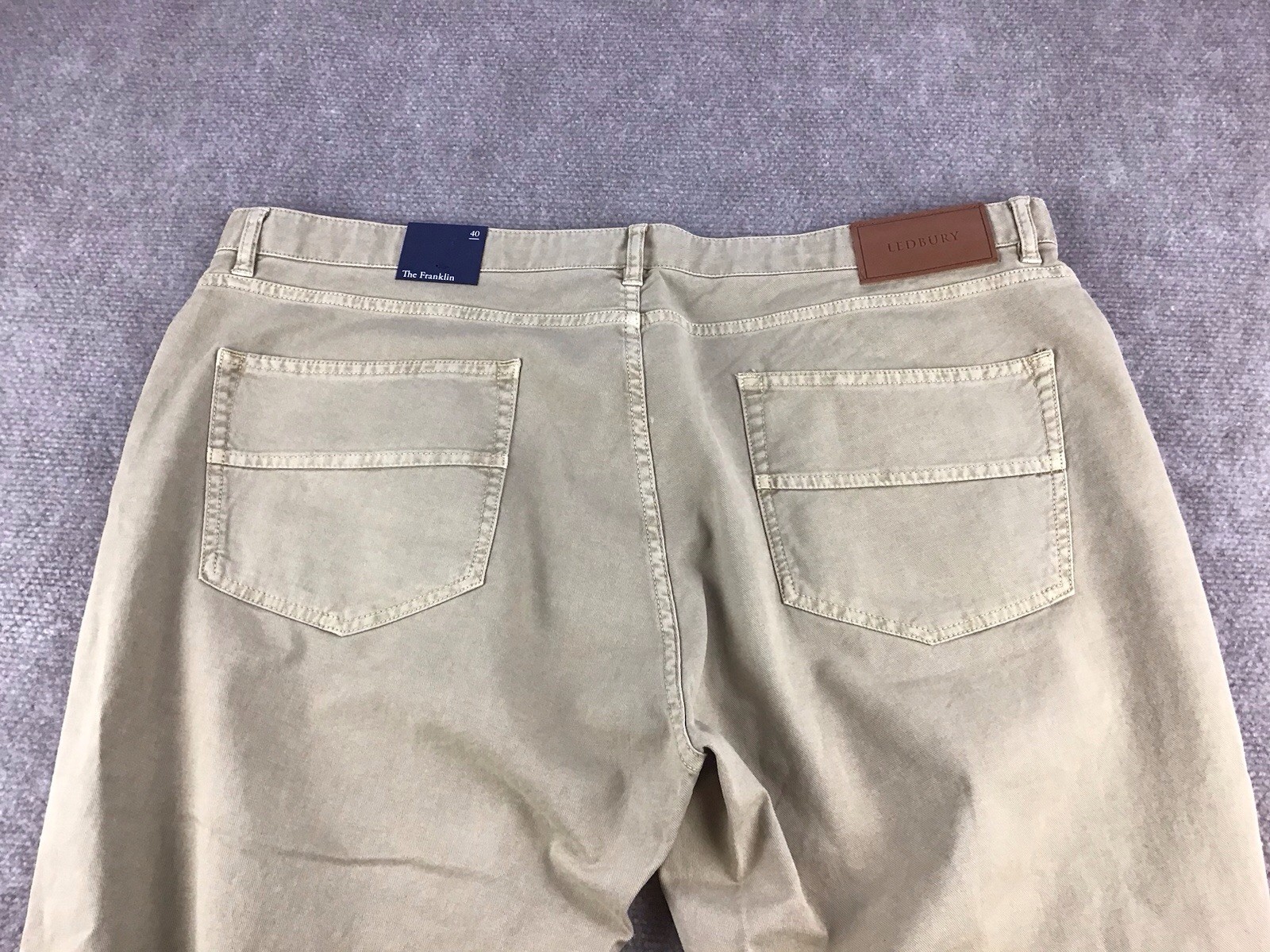 Ledbury The Franklin Washed Twill Pants Chino Men Sz 40×32 Sand 5-Pocket Stretch