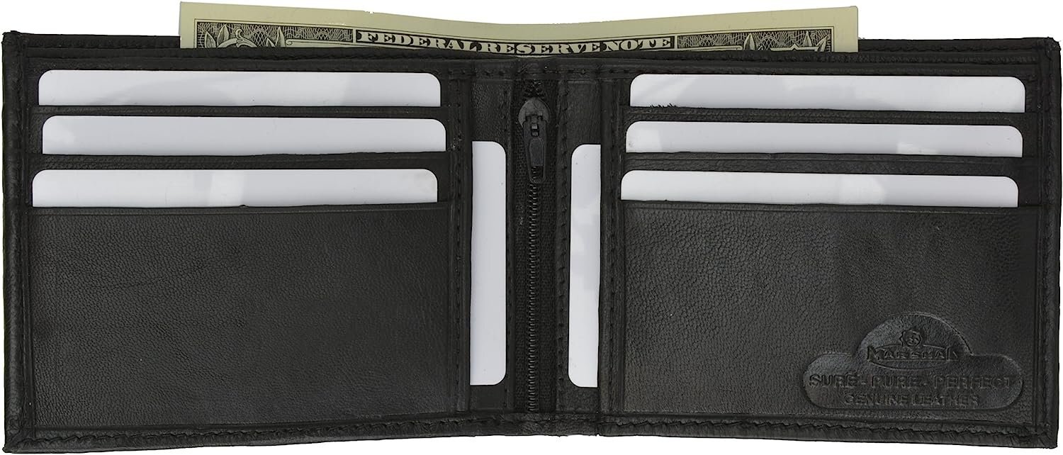 Marshal Genuine Lambskin Soft Leather Bifold Men’s Wallet with inner Zipper