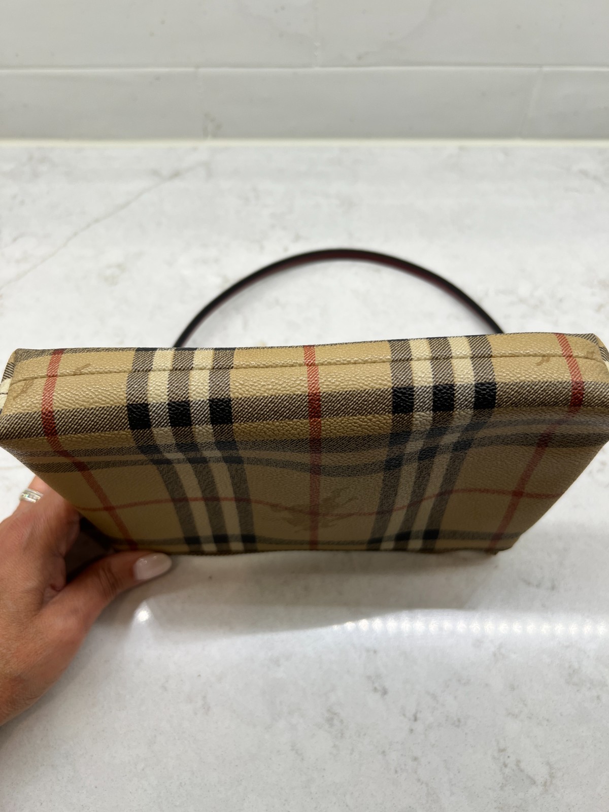 Vintage Burgandy Burberry Pouchette w/matching kisslock wallet ExUC
