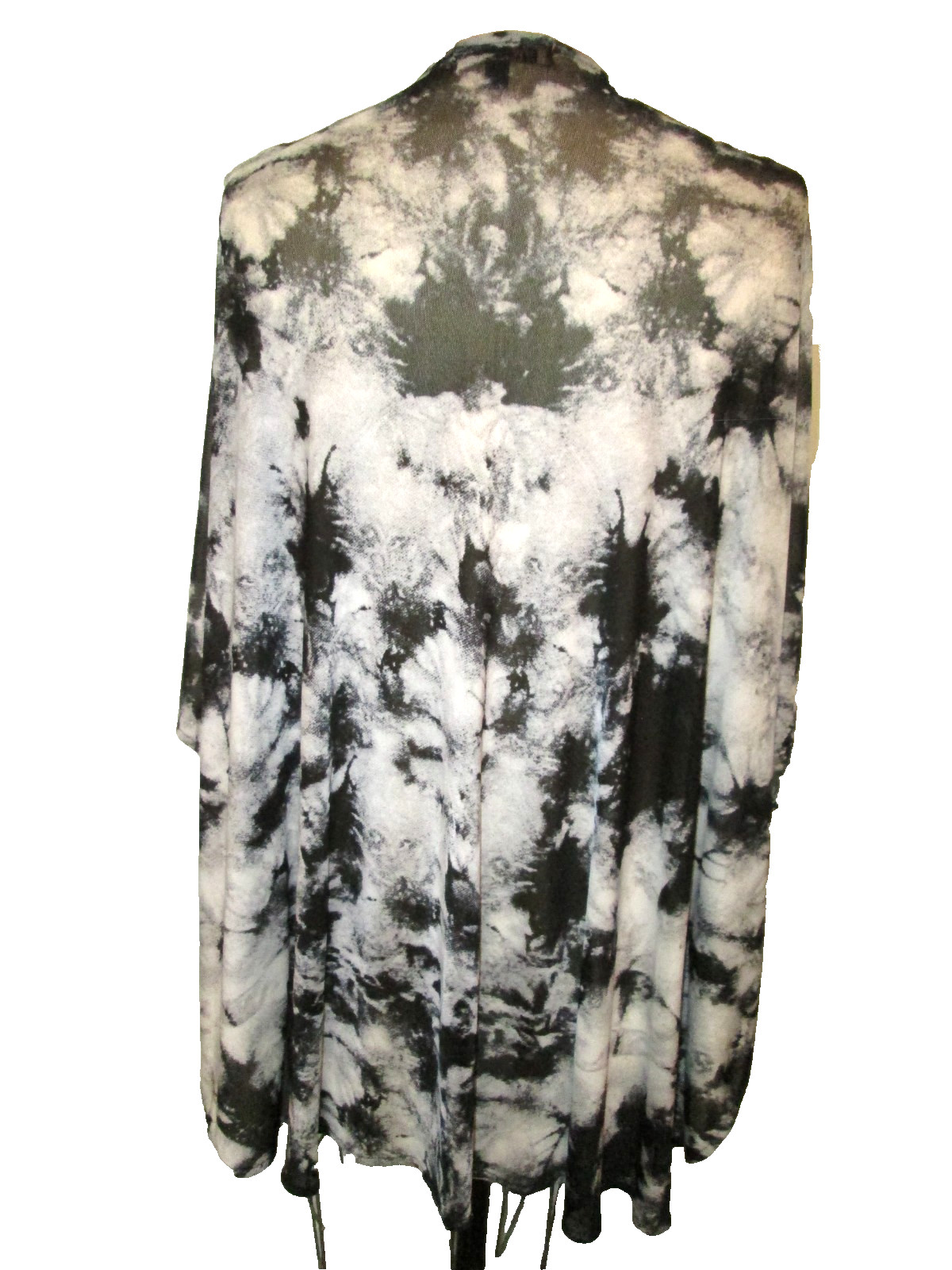 SUGAR HIGH BLACK/WHITE TIE DYE PRINT OPEN FRONT KKIMONO SZ L SEMI SHEER EXC COND