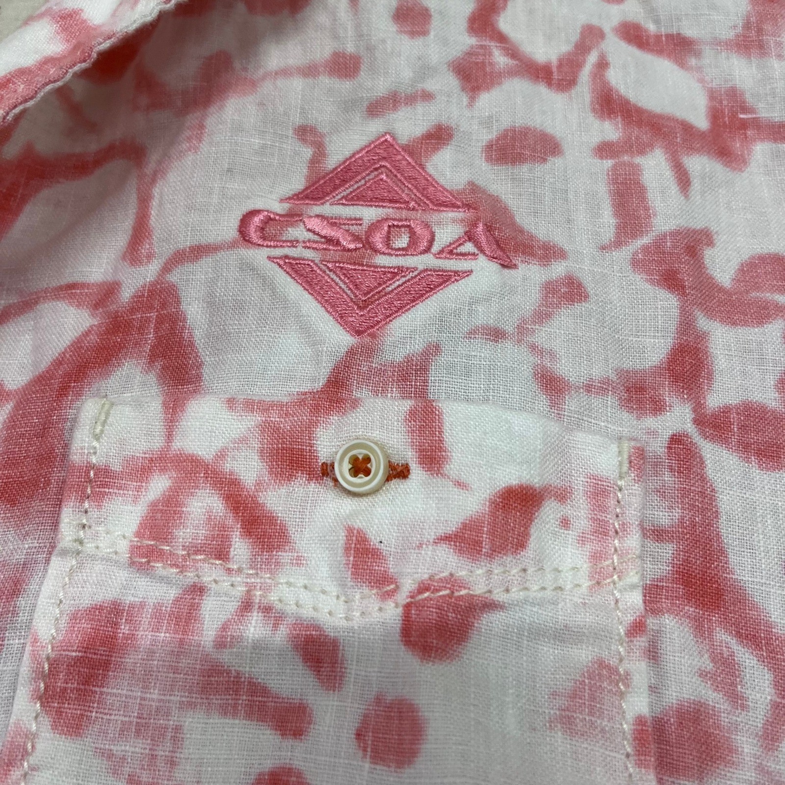 Tommy Bahama Relax Mens Large 100% Linen Pink White Floral SS Button Shirt