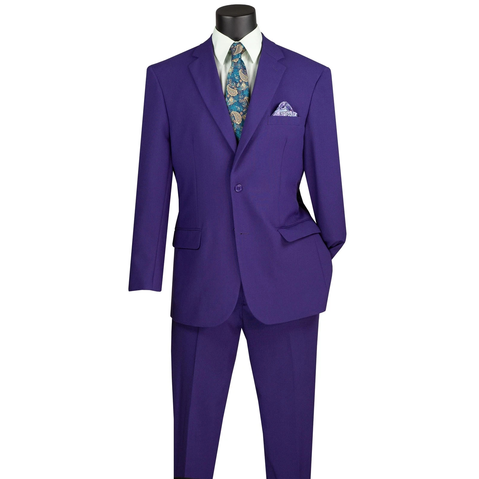 Vinci Men’s Regular Fit 2-Piece Solid Color Suit Purple