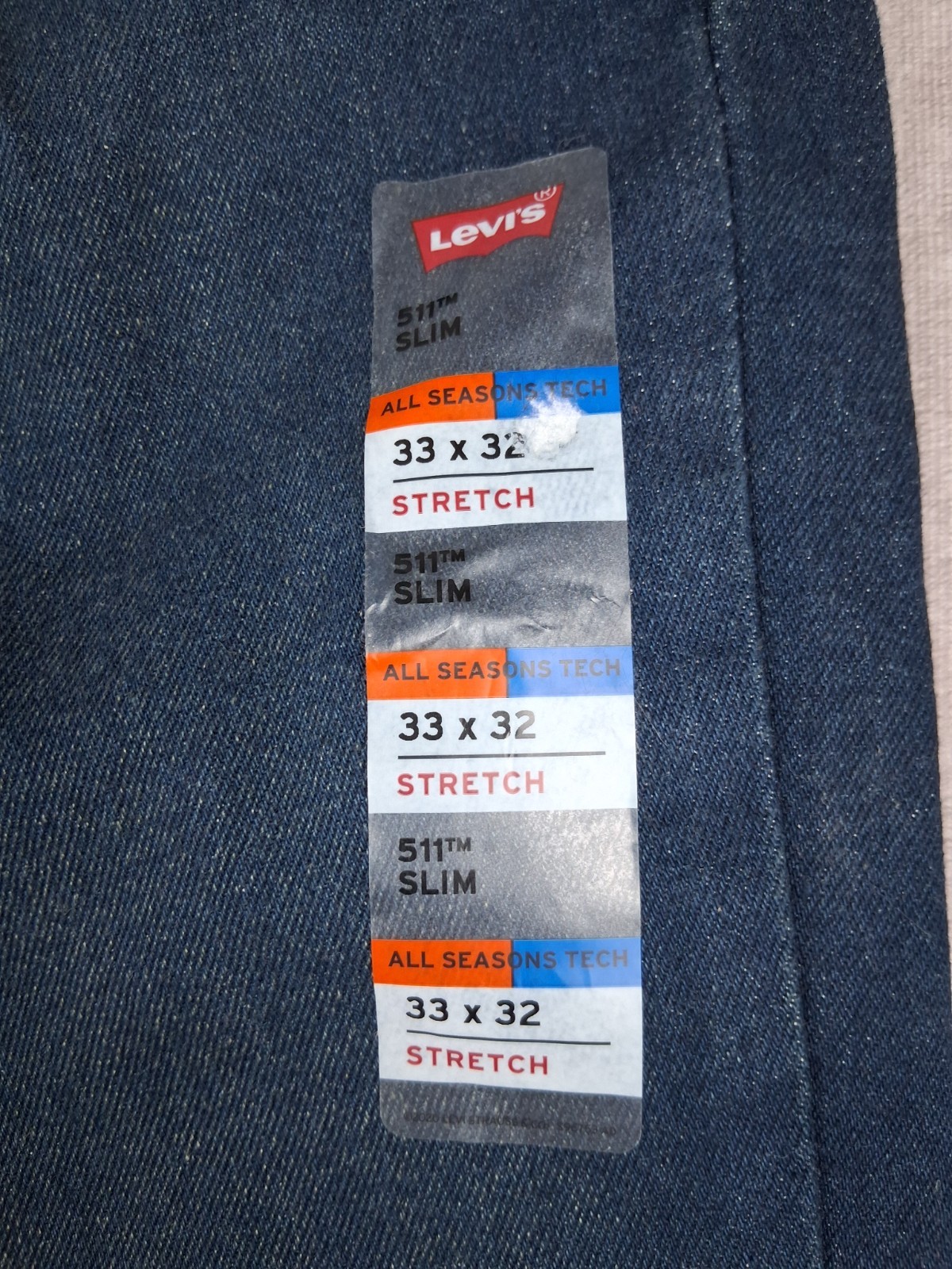 Levi’s 511 Slim Jeans Mens 32×32 Fit Blue All Seasons Tech Stretch Dark Wash NEW