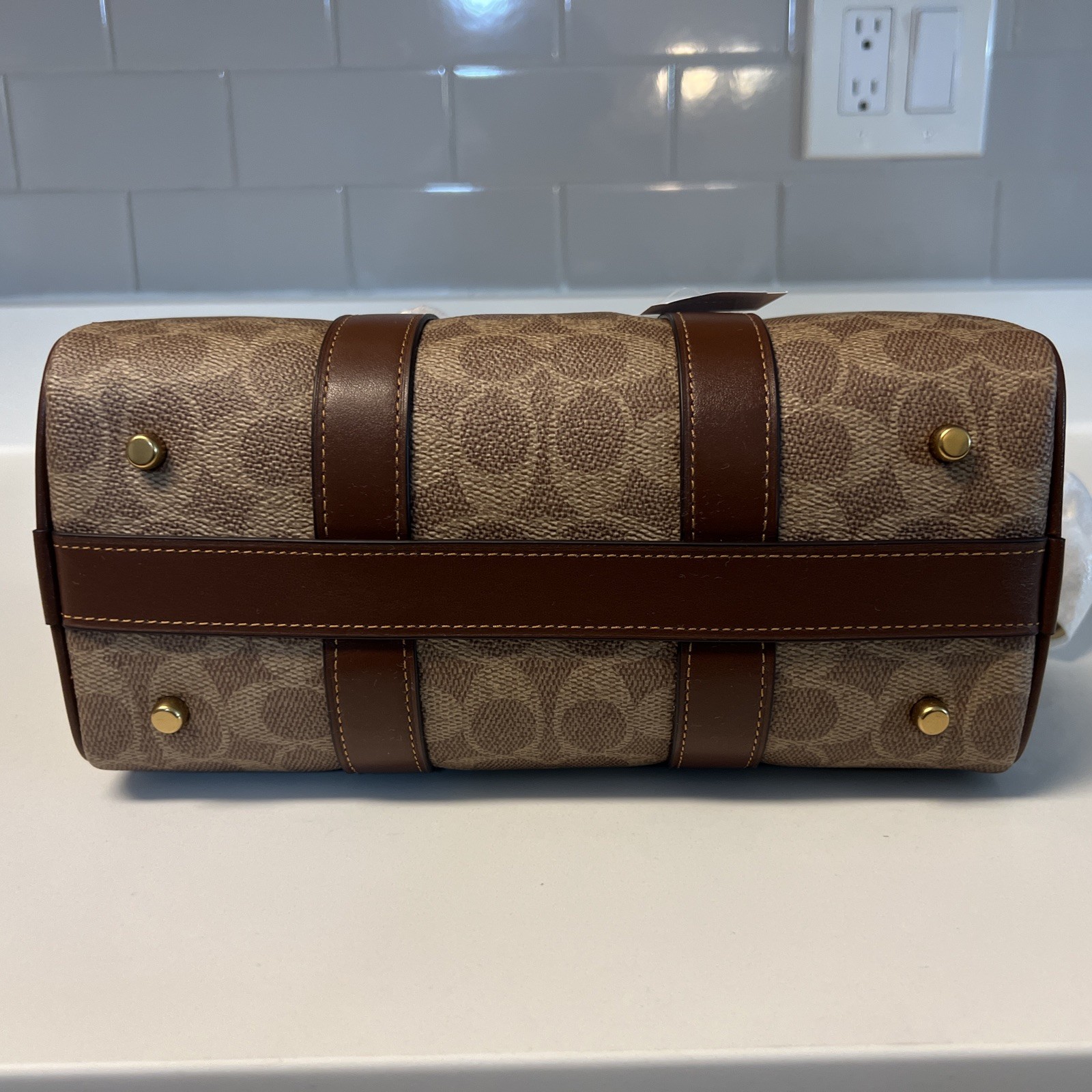 Coach Compass Bag 25 in Signature Canvas Brass/ Tan Multi. CCF49. NWT.