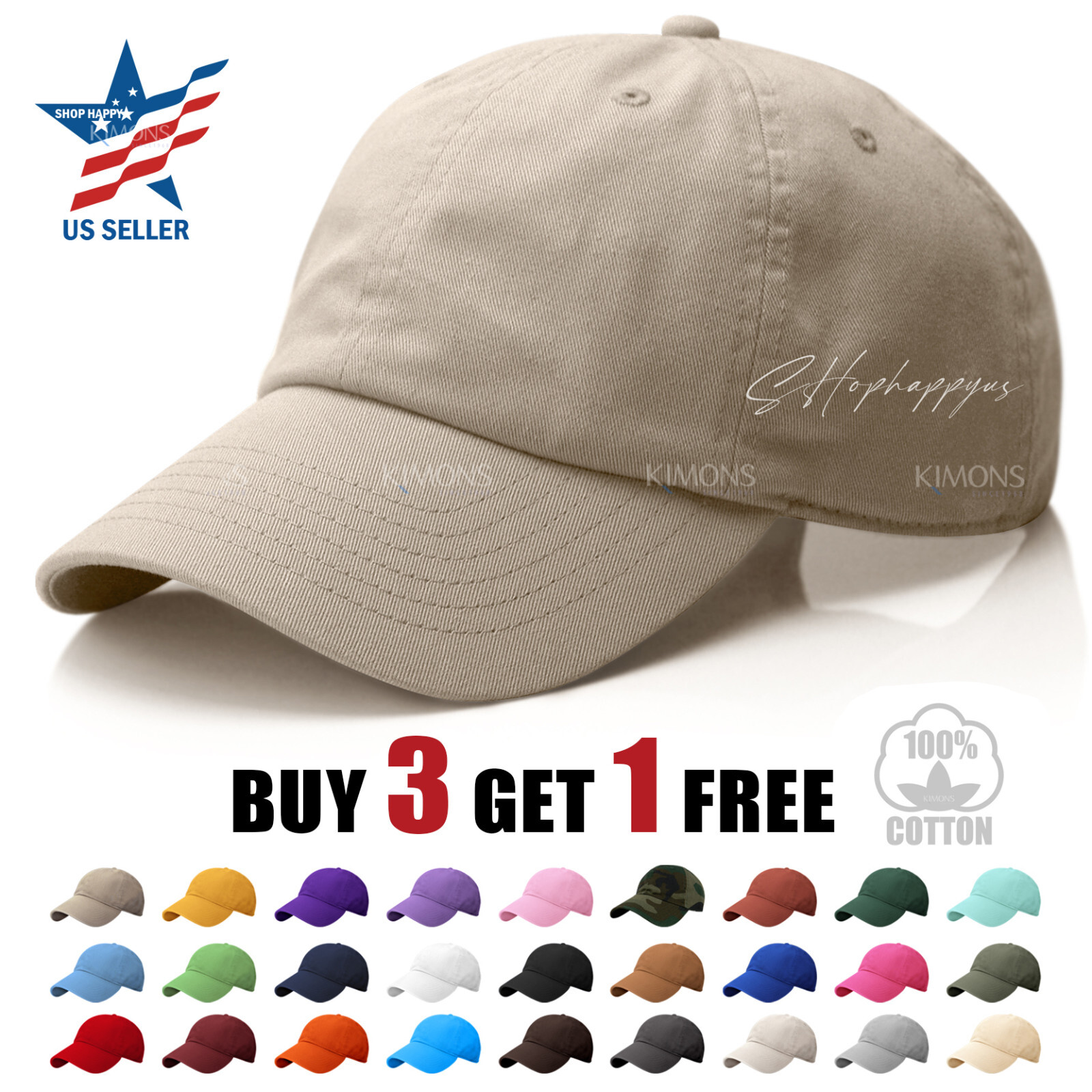 Polo Style Cotton Baseball Cap Ball Dad Hat Adjustable Plain Solid Washed Men PC