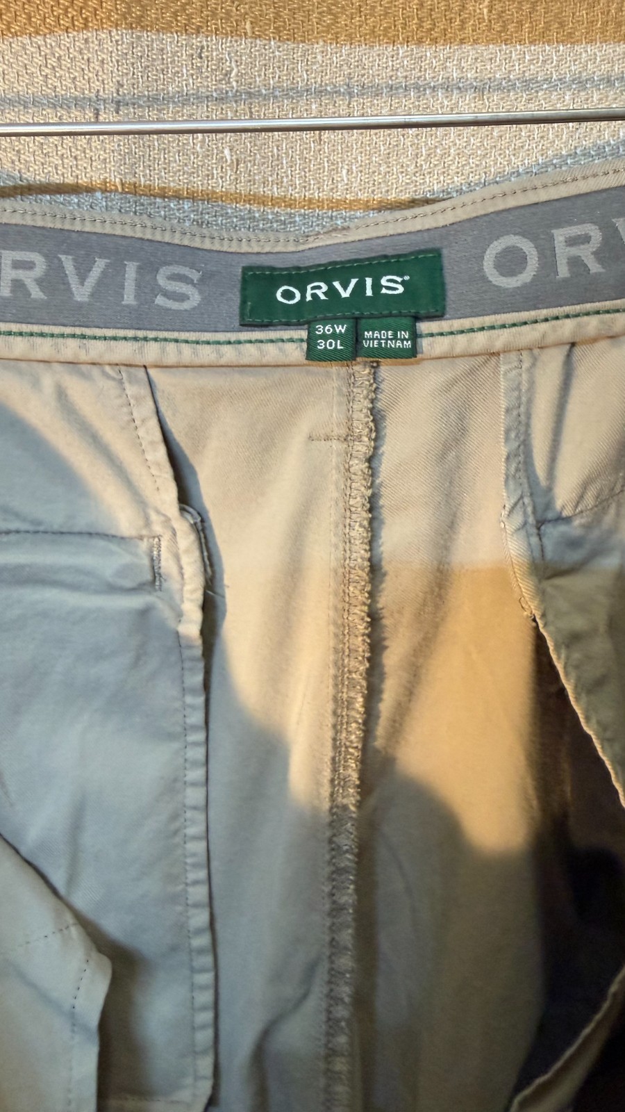 Orvis Mens 36×30 Khaki Chino Pants Tan Fly Fishing Outdoor Casual