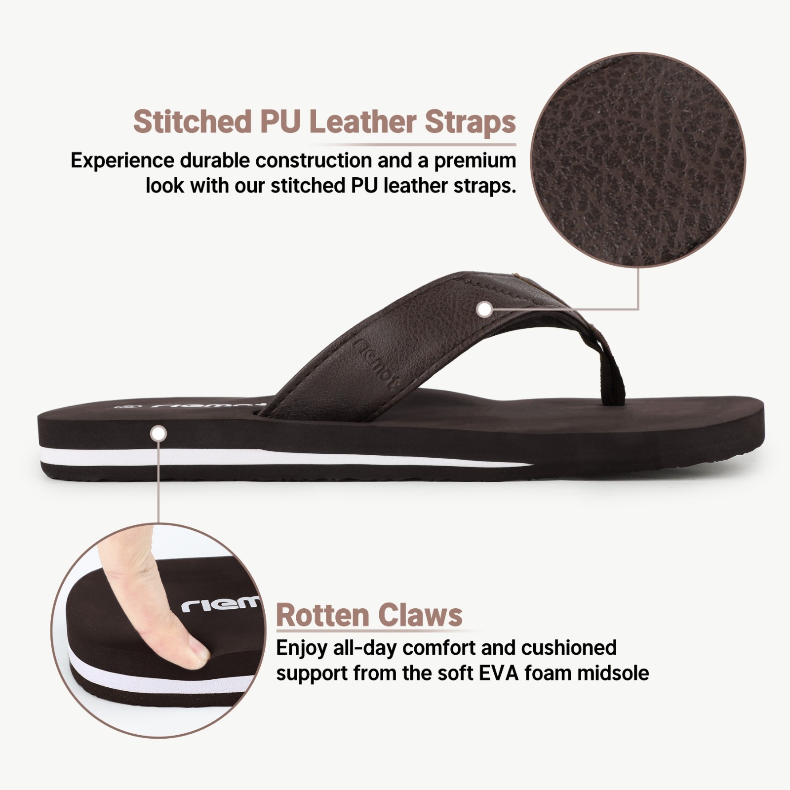 riemot Mens Flip Flops Arch Support Comfortable Summer Beach Thong Sandals