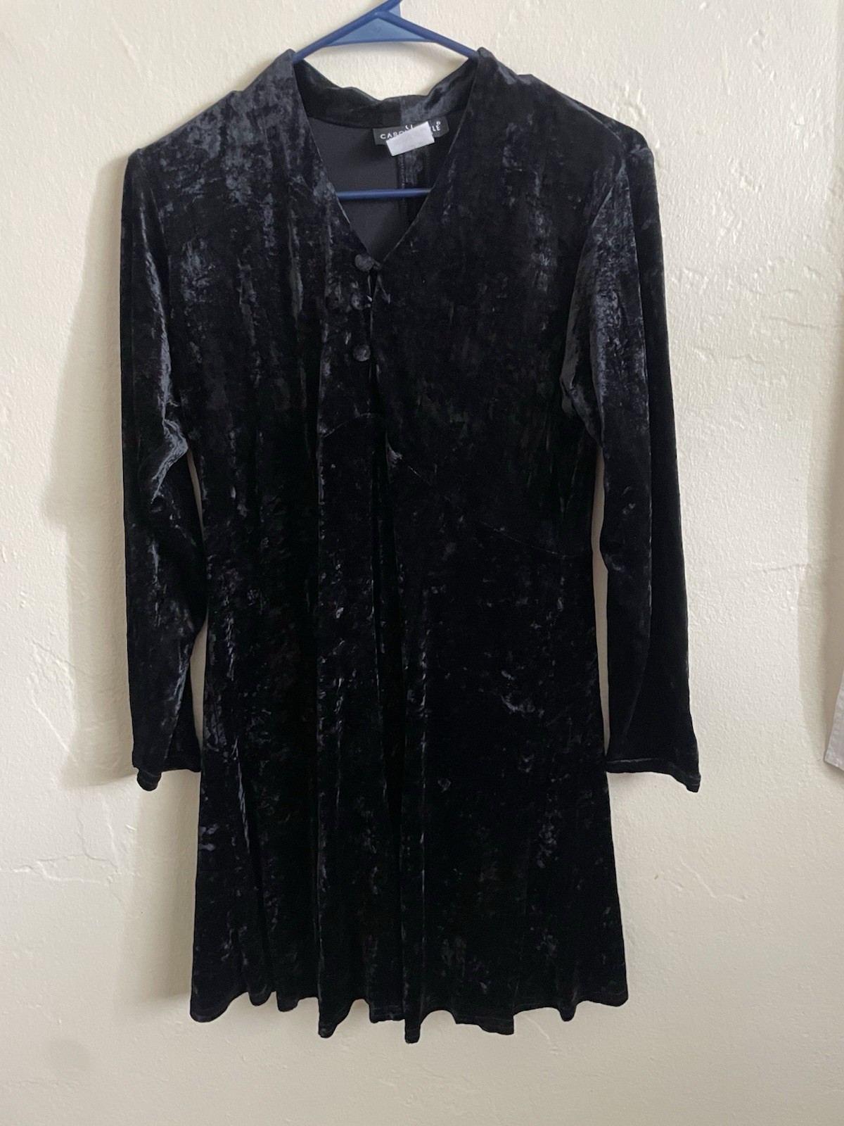 90s Vintage Carole Little Black Velvet Long-Sleeve Dress Size 12 – Made in USA