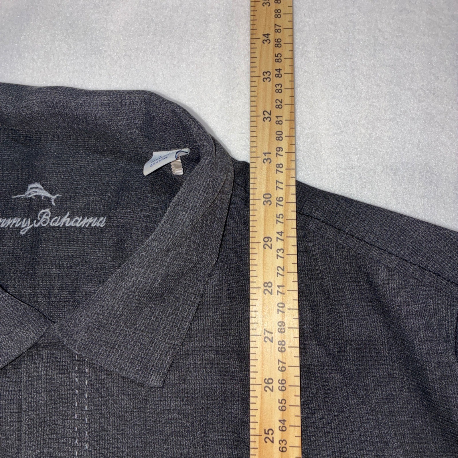 Tommy Bahama Button Up Short Sleeve Shirt Mens XL Charcoal Grey Silk Camp Marlin