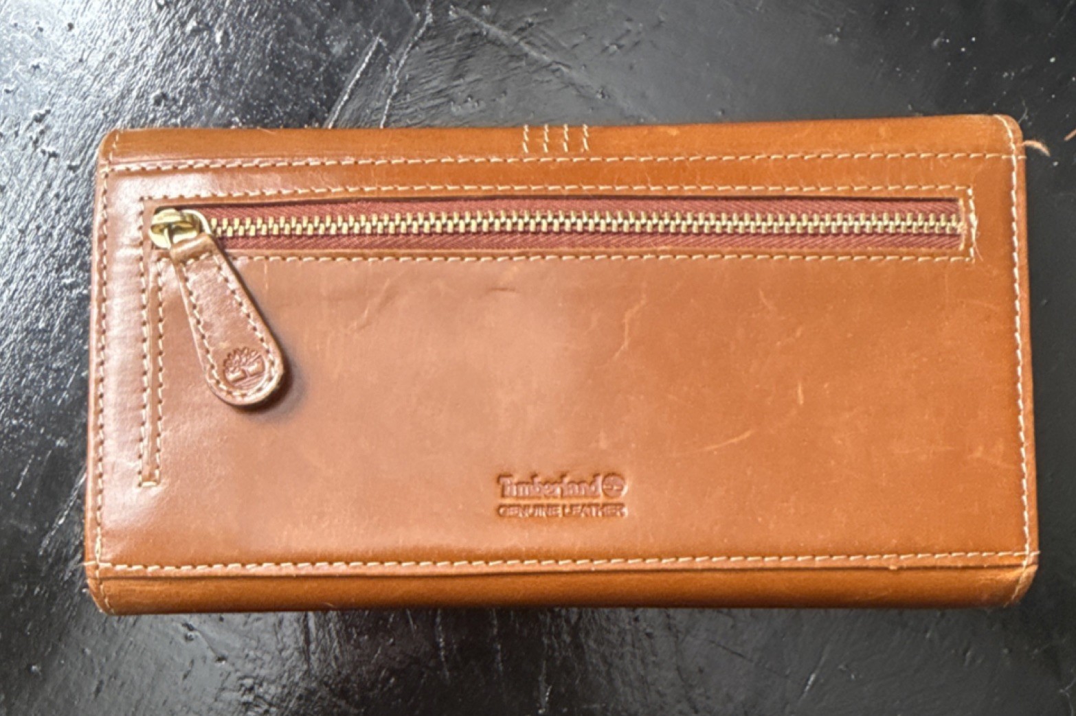 Timberland Brown Women’s Folding Wallet with Logo, Zipper, Button, Card Slots