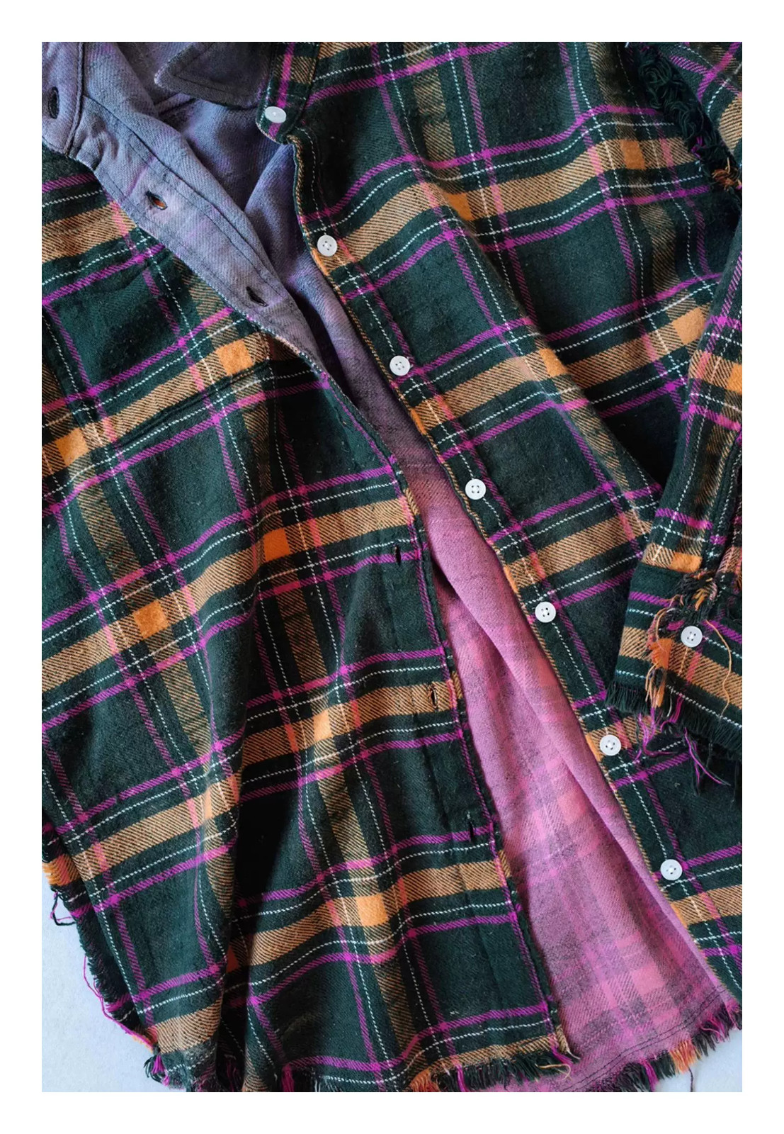R13 26SS Reversible Shredded Seam Drop Neck Shirt purple multi/green Size S