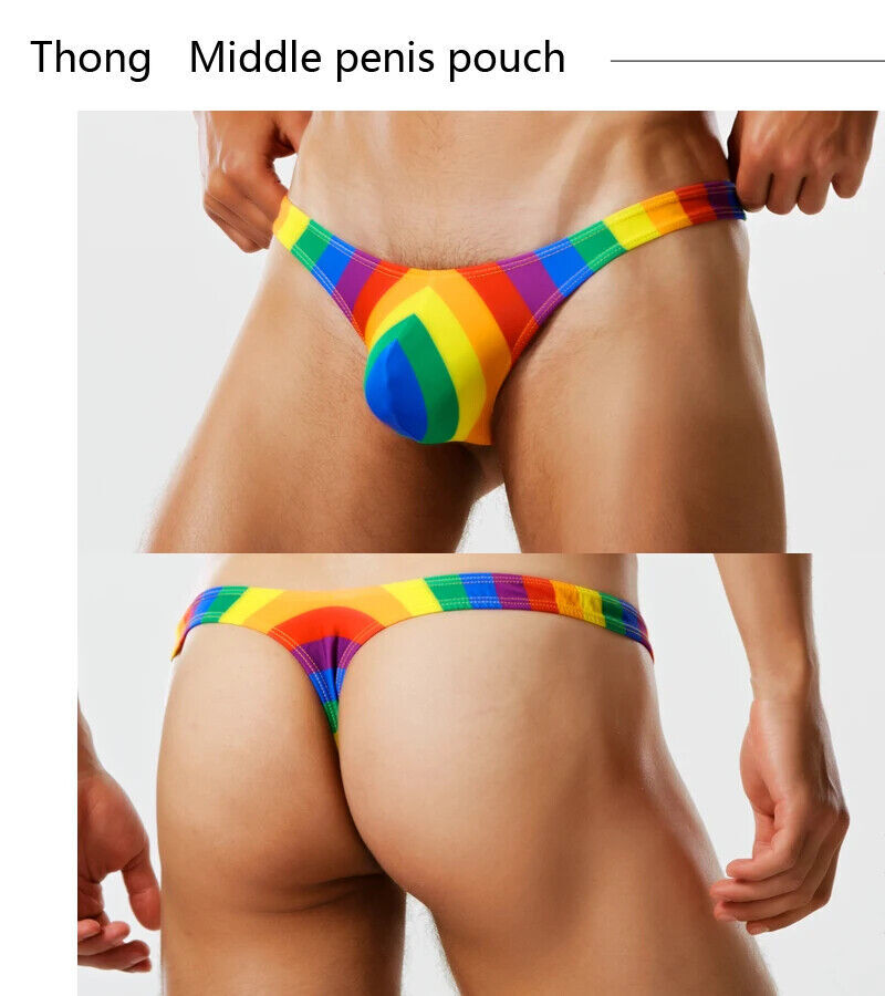 Mens Rainbow Low Waist Swimwear Swim Briefs Bikinis Gay Men Thong Swimsuits