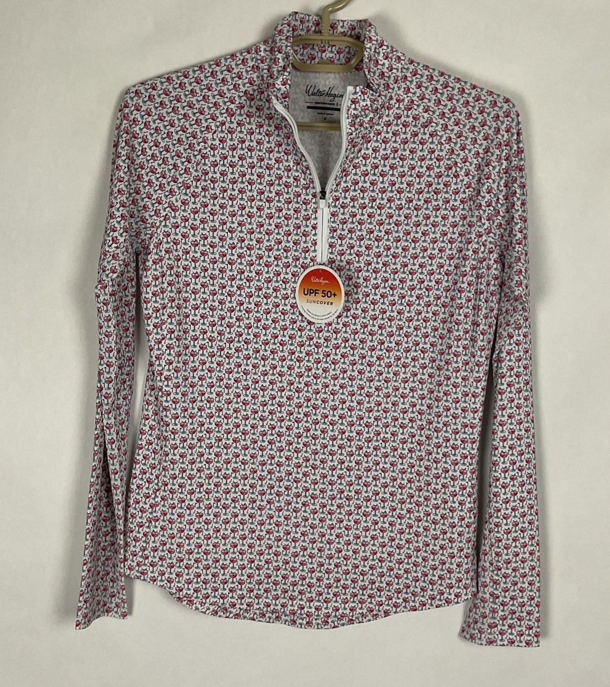 Walter Hagen Womens 1/4 Zip Pullover Perf 11 UPF 50 Suncover LS Drinks Sz S New