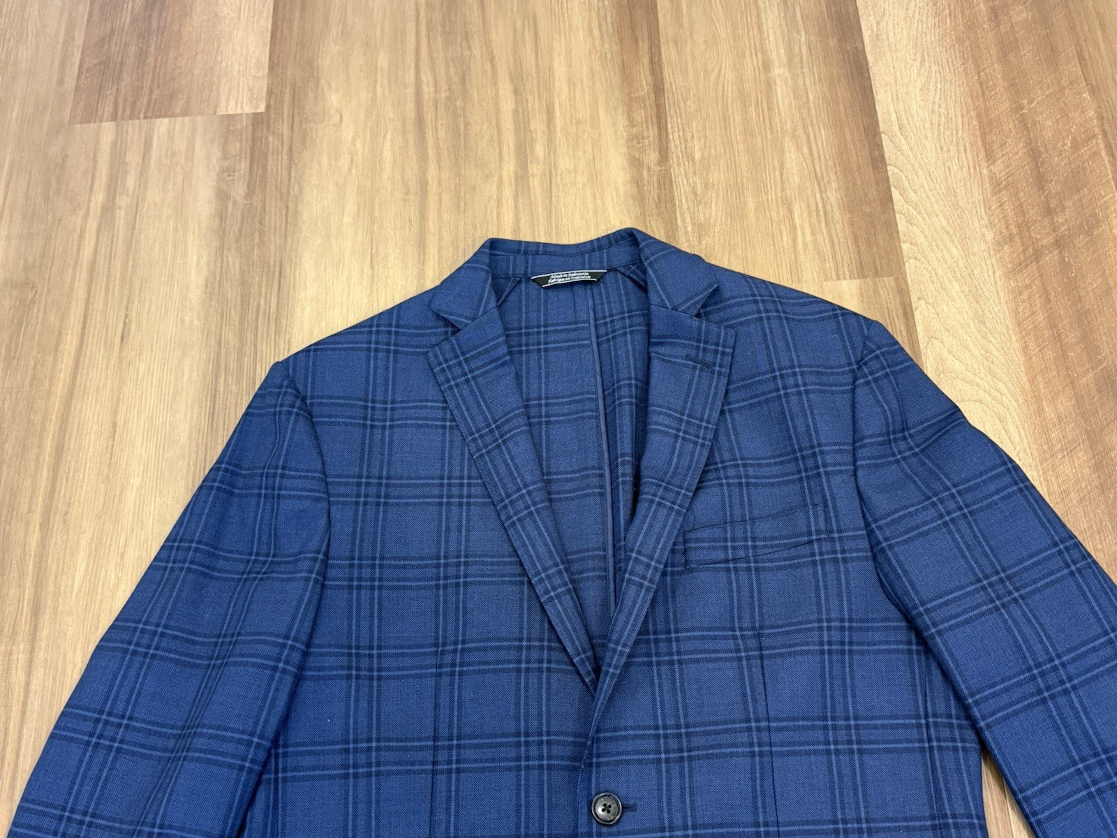 Saks Fifth Avenue 40R Blue Windowpane Wool Sport Coat Blazer 2 Button