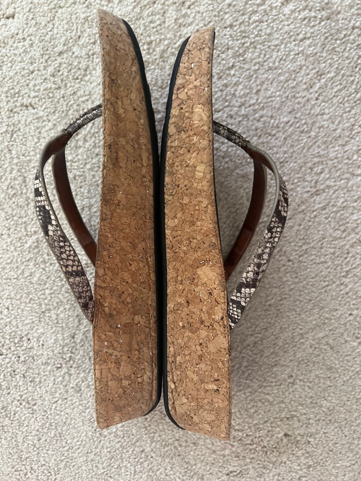 FITFLOP Linny Cork Snakeskin Leather Wedge Sandals Size 8