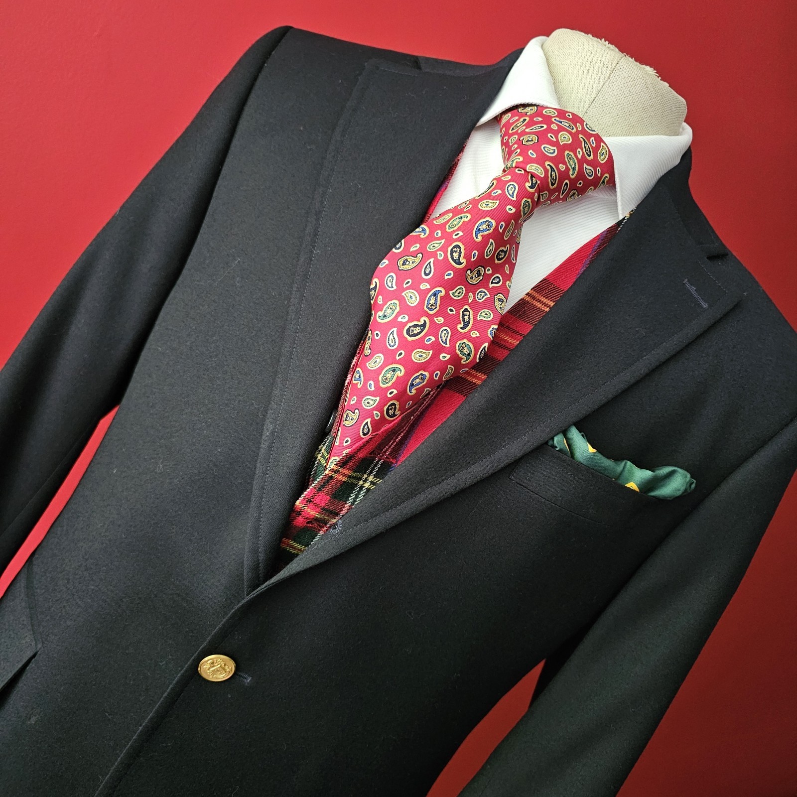 J PRESS PRESSTIGE – GOLD BUTTON IVY LEAGUE SPORT COAT – ROLLED LAPEL HOOK VENT