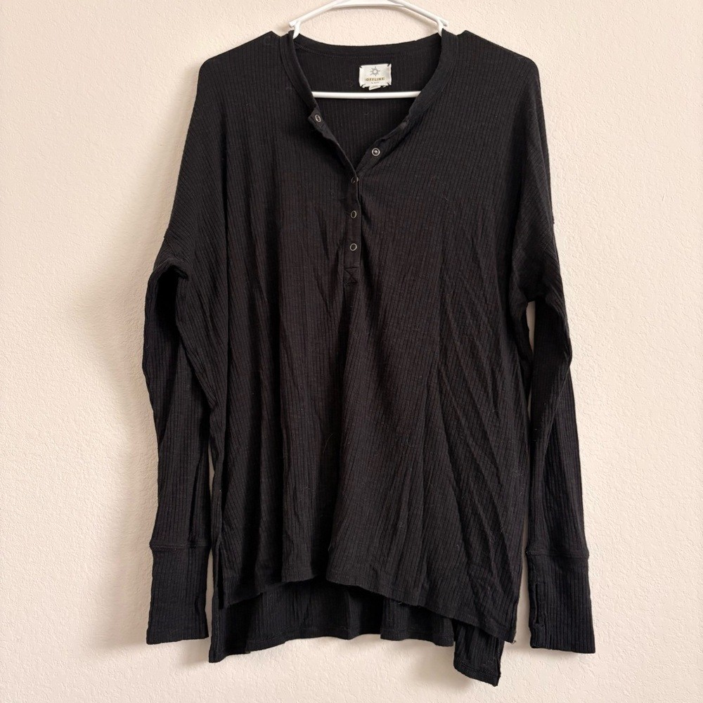 Aerie Black Ribbed Oversized Long Sleeve Top – size S