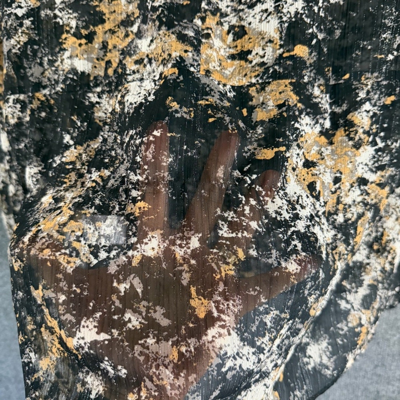 Halston Womens Semi Sheer Marbled Faux Wrap Top Size XXL Black Gold Office