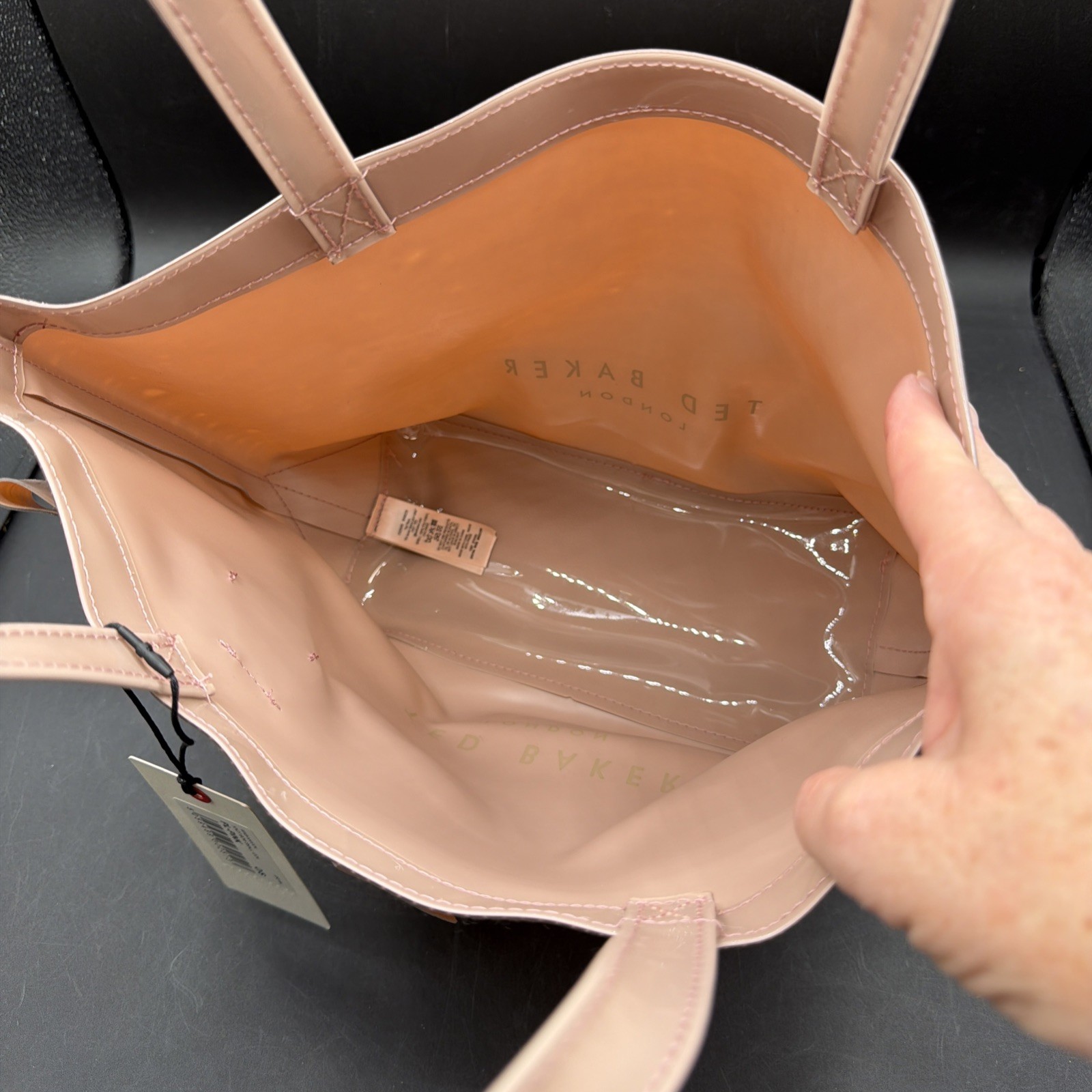 NWT Ted Baker London Pink/blush Patent Vinyl Tote Bag Bow Accent Gold Hardware