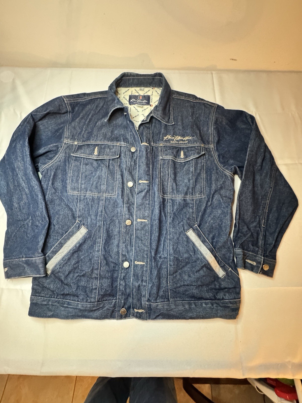 Y2K Kno’ Betta Denim Jacket Sz Medium Blue With Back Mouse Patch Hip Hop