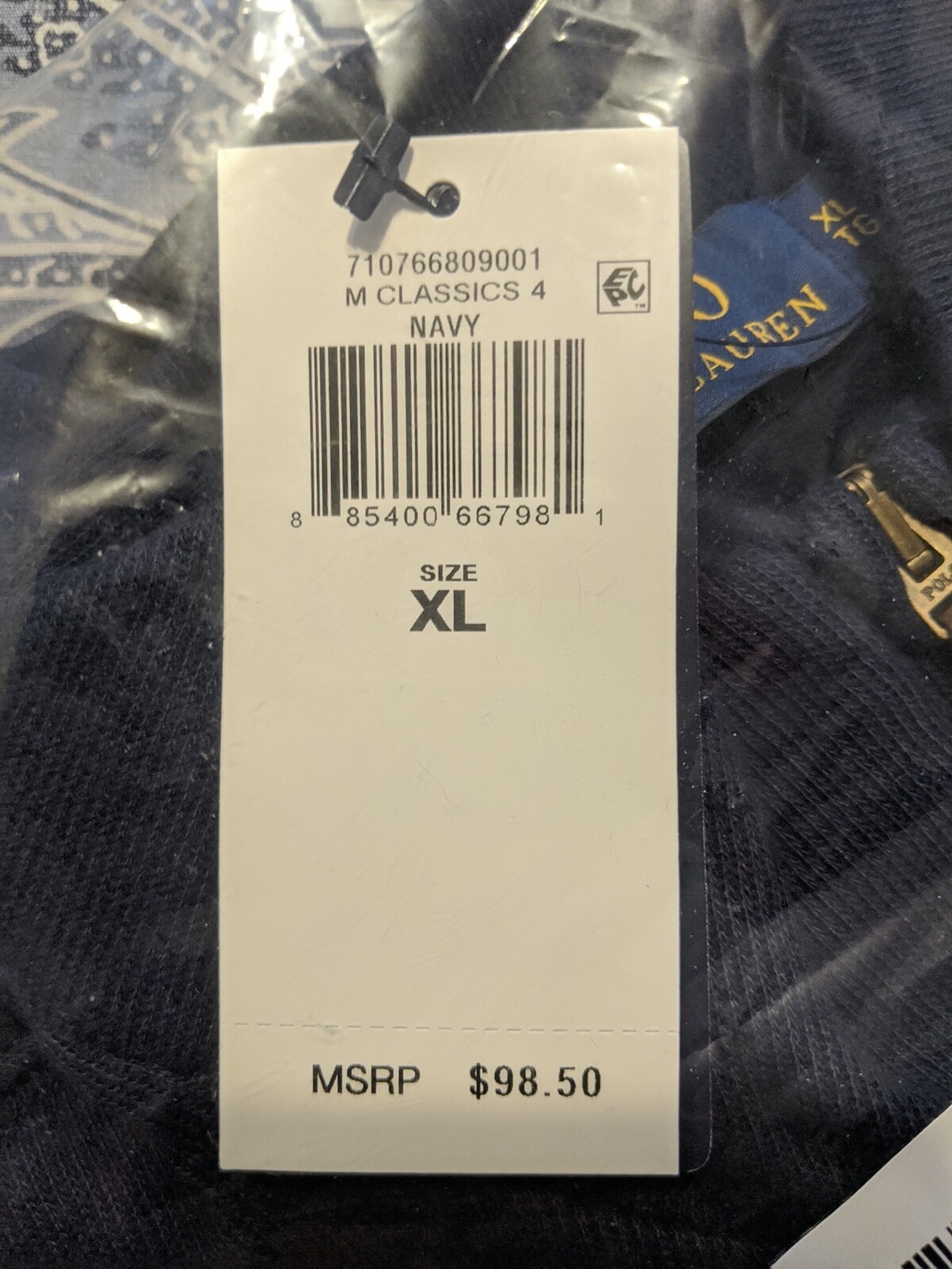***X-LARGE***Polo Ralph Lauren Men’s Navy Preppy Bear 1/4 Zip Pullover Sweater