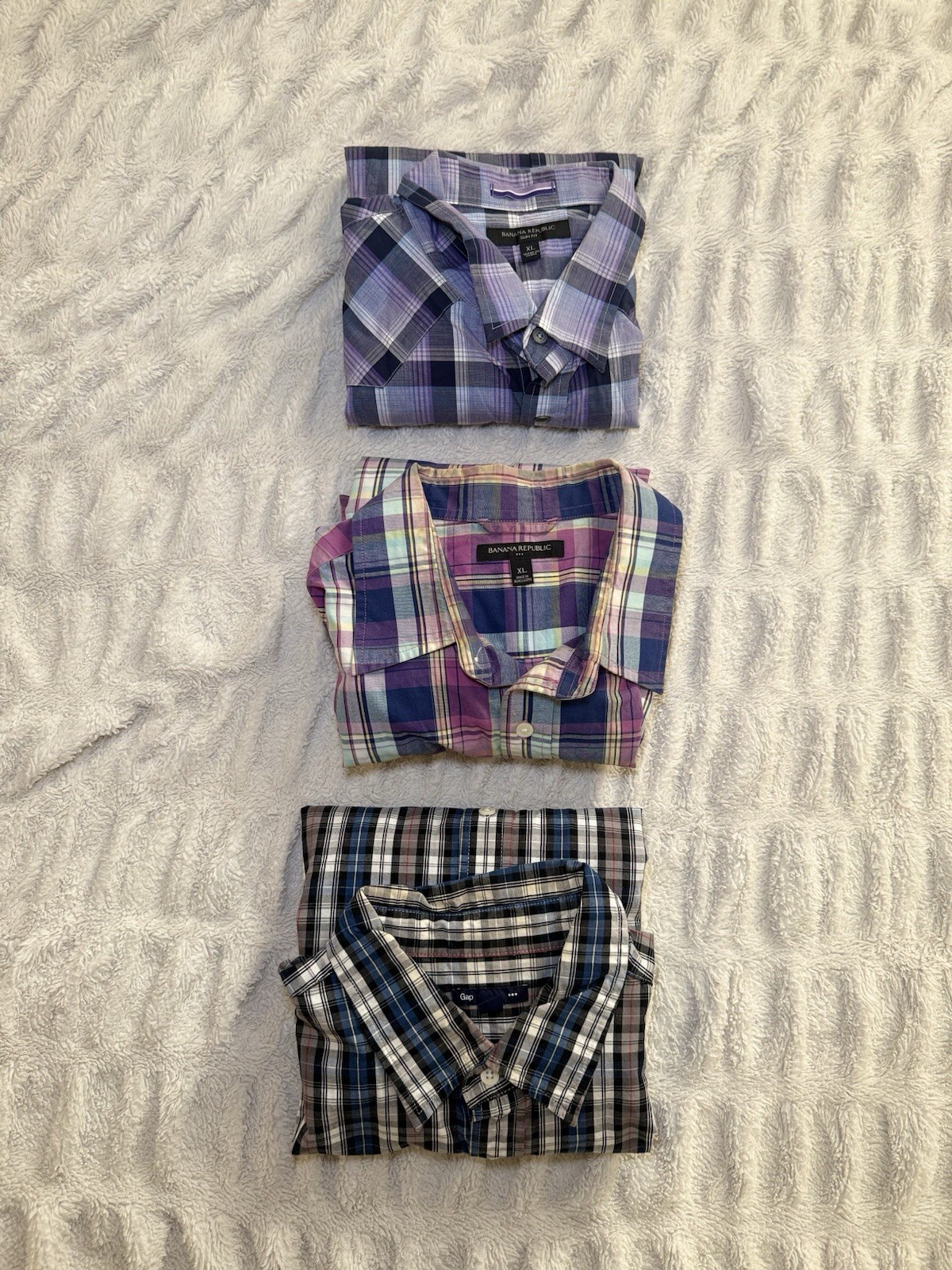 Banana Republic & Gap Lot of 3 Plaid Button-Down Shirts XL 100% Cotton