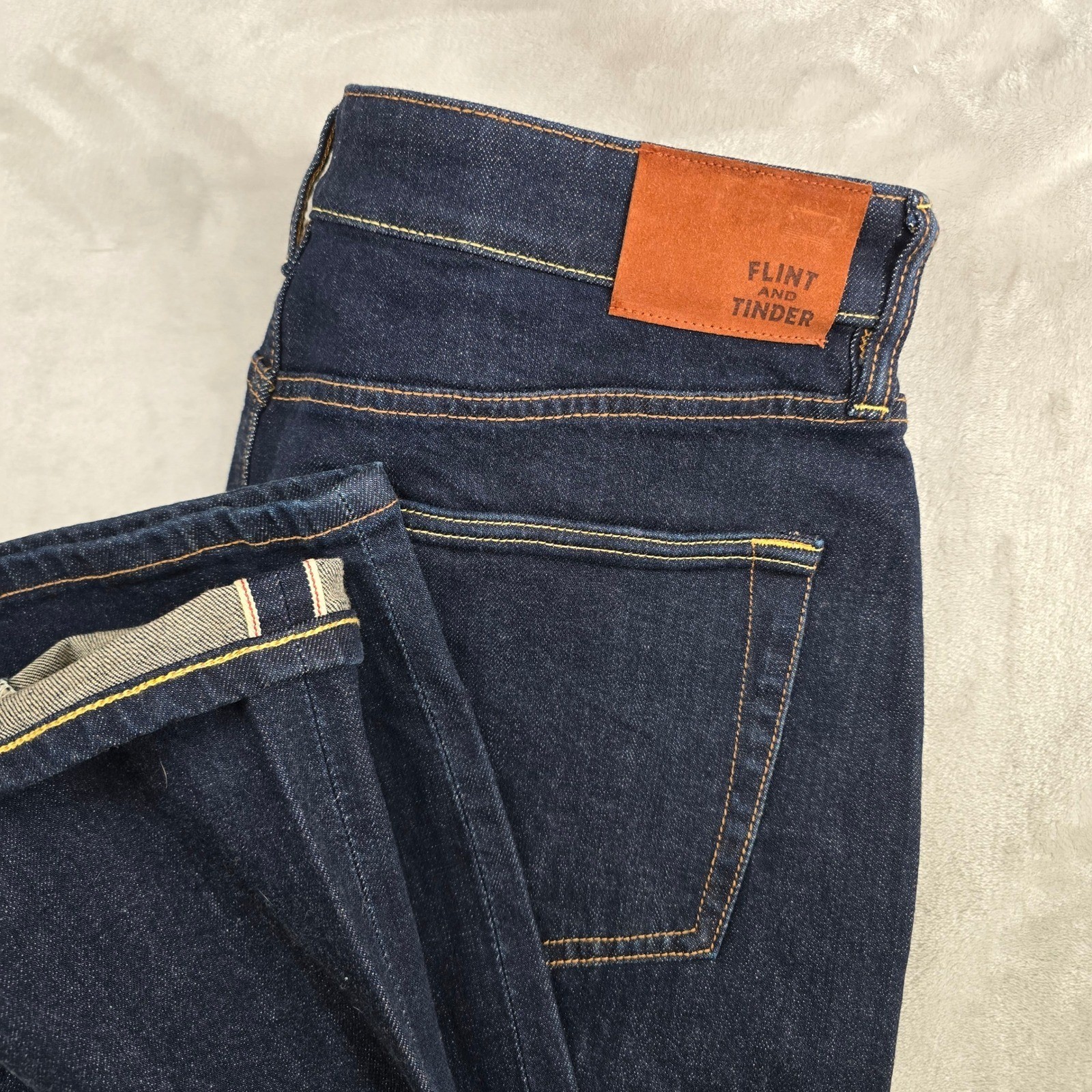Flint and Tinder Selvedge Denim Mens 32×30 Athletic Tapered Fit Dark Wash Jeans