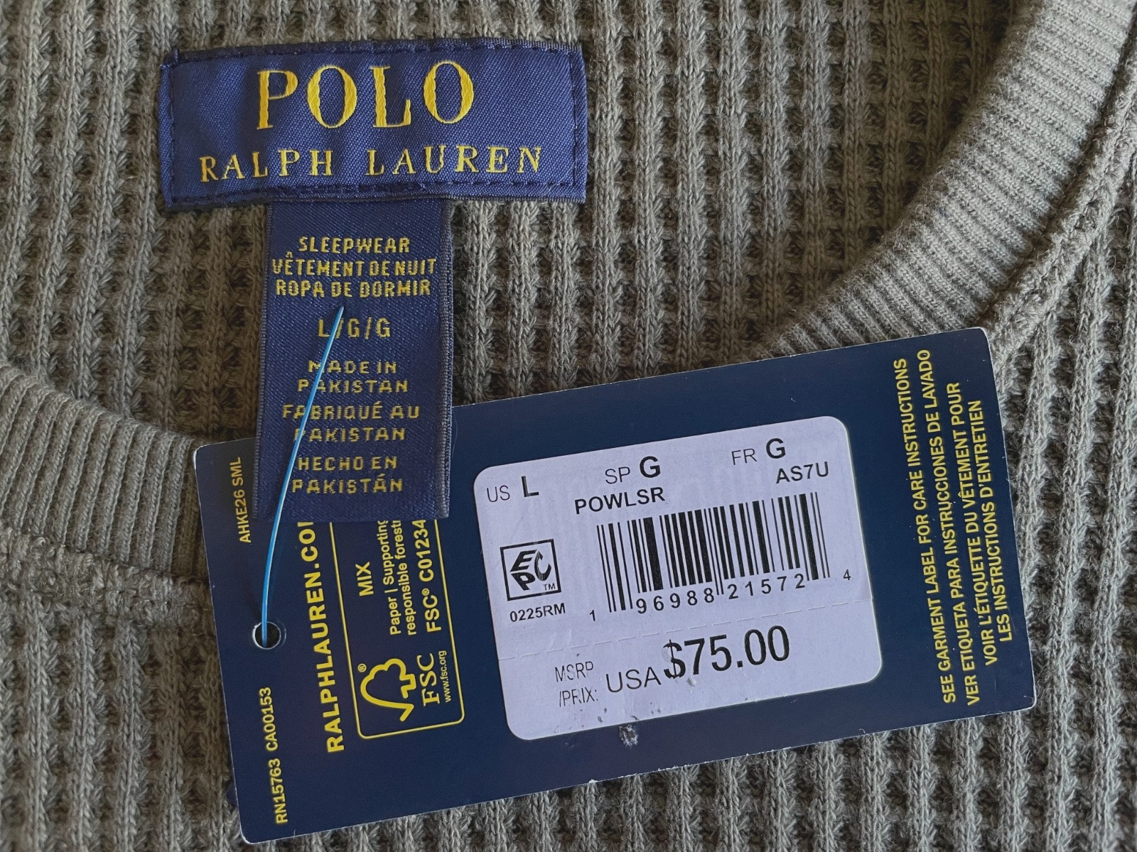 Polo RALPH LAUREN Men’s Shirt Polo Pony Waffle Weave Knit Thermal Sleep Shirt