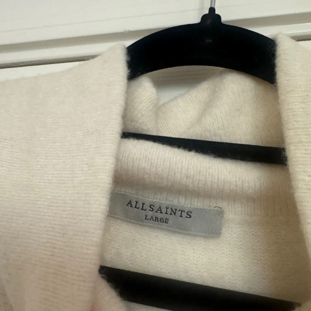 AllSaints Ivory Asymmetric Roll Neck Wool Yak Blend Sweater Sz Large