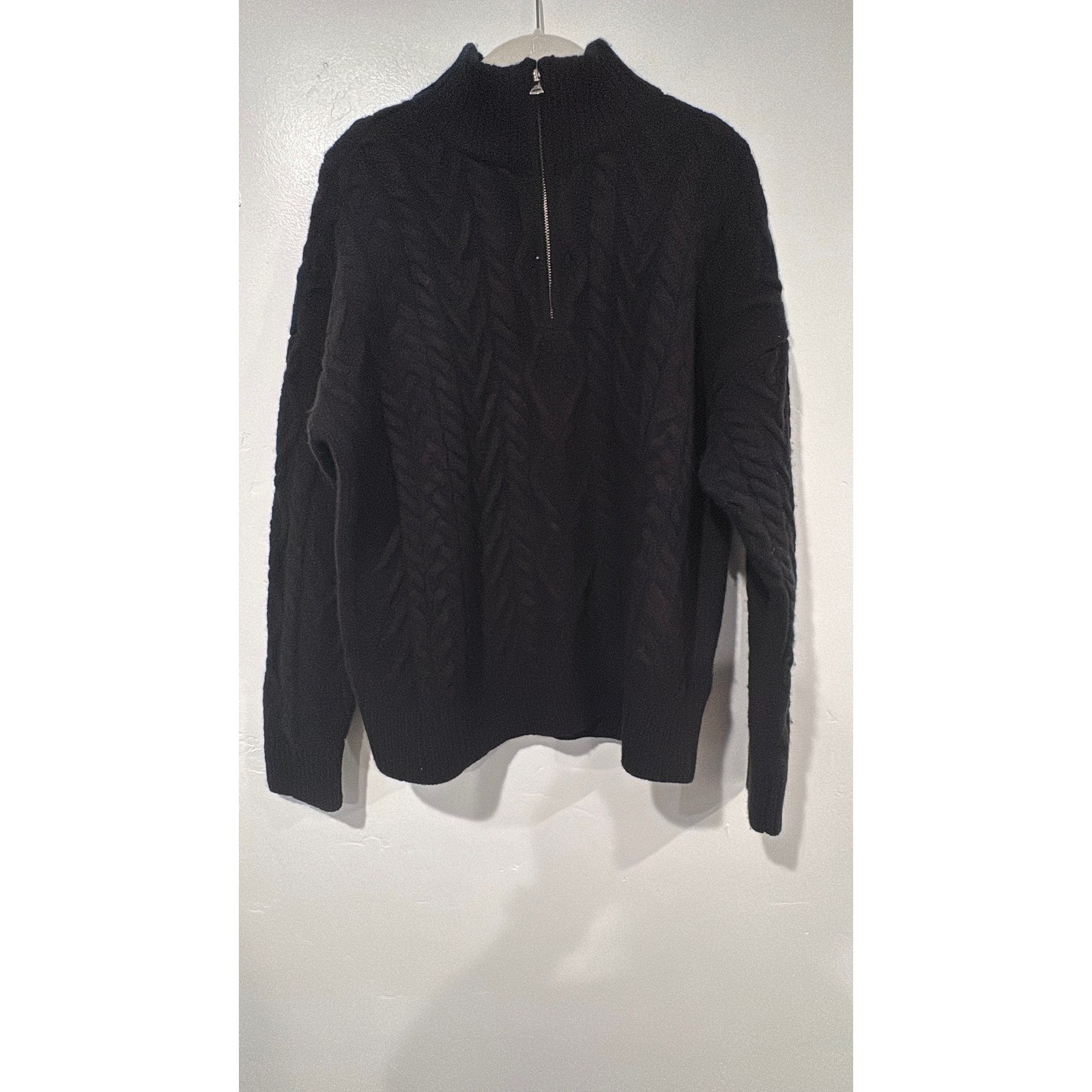 Lauren Ralph Lauren Black Wool Cashmere Cable Knit Quarter Zip Sweater Womens XL